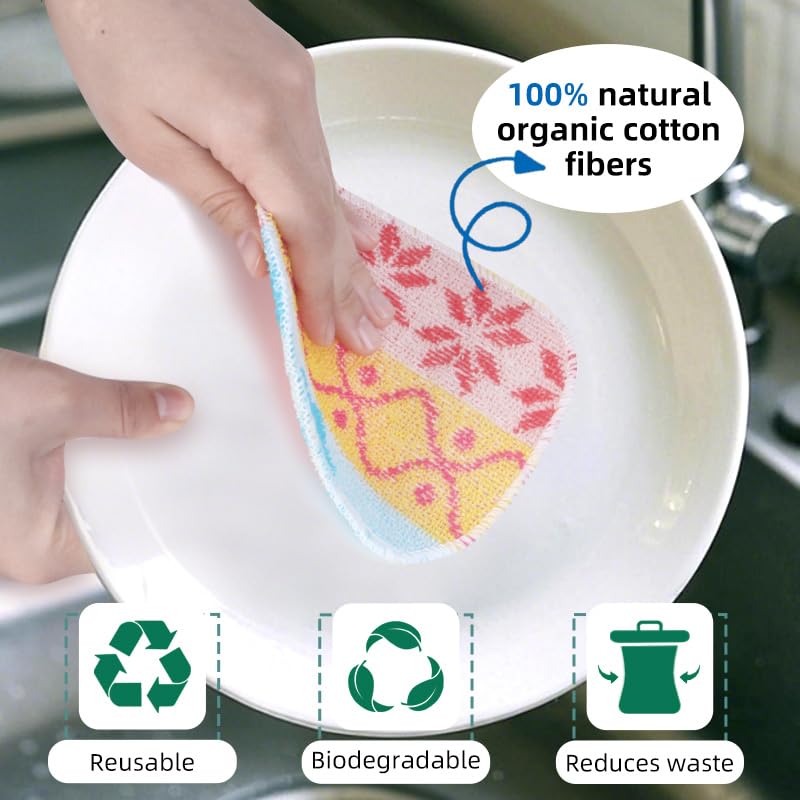 Image of Perfect Scrub, 3-Pack Reusable,Scouring Pad, Non-Scratching Dish Scrubber for Kitchen and Household Cleaning, Planet-Friendly, Dishwasher Safe Soft Scrub, Assorted Colors and Designs.