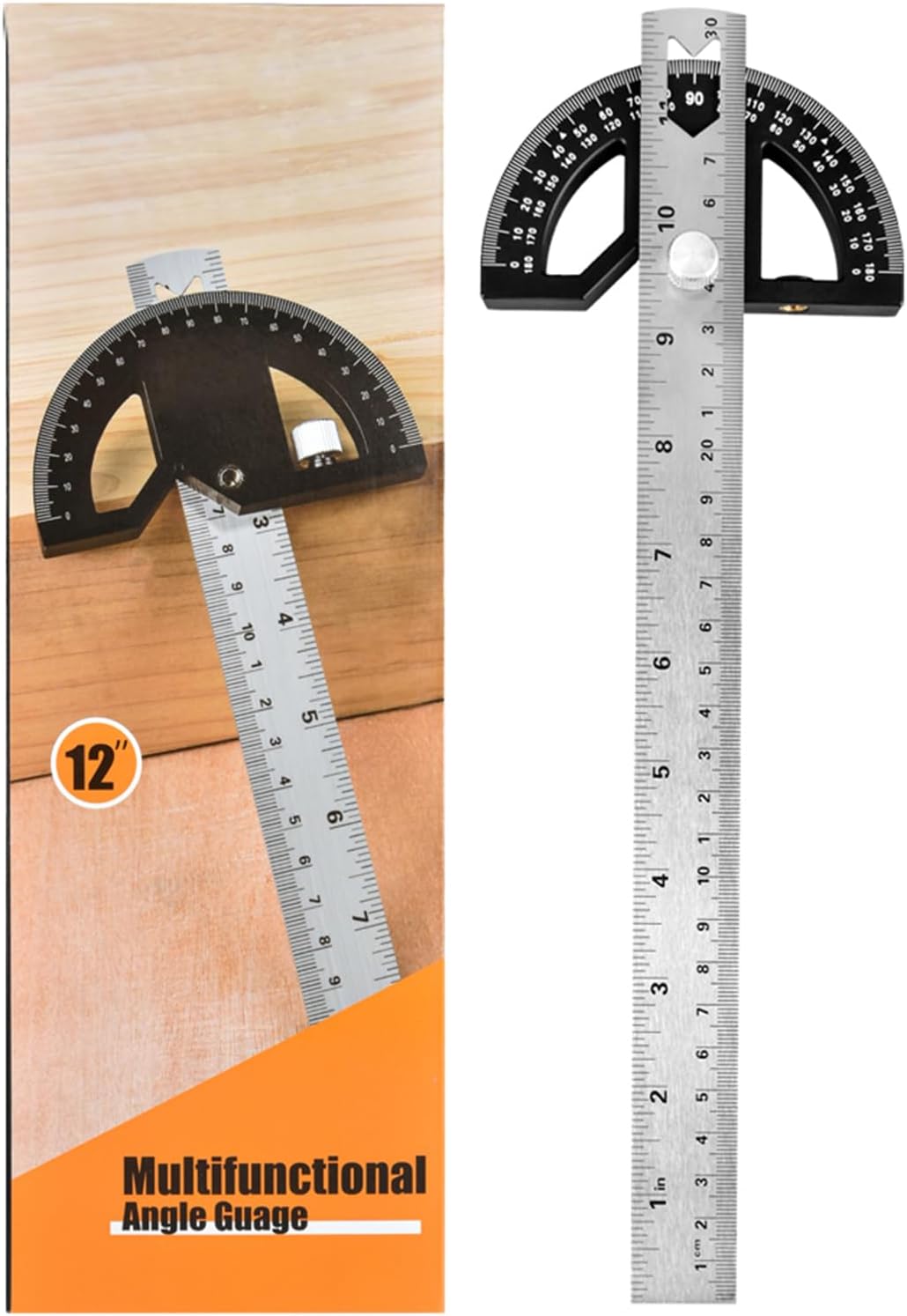 – Protractor Angle Ruler, Adjustable Stainless Steel Angle Gauge with 0-180 Degrees Measuring Tool for Home Improvement (Black-12inch-Alloy)