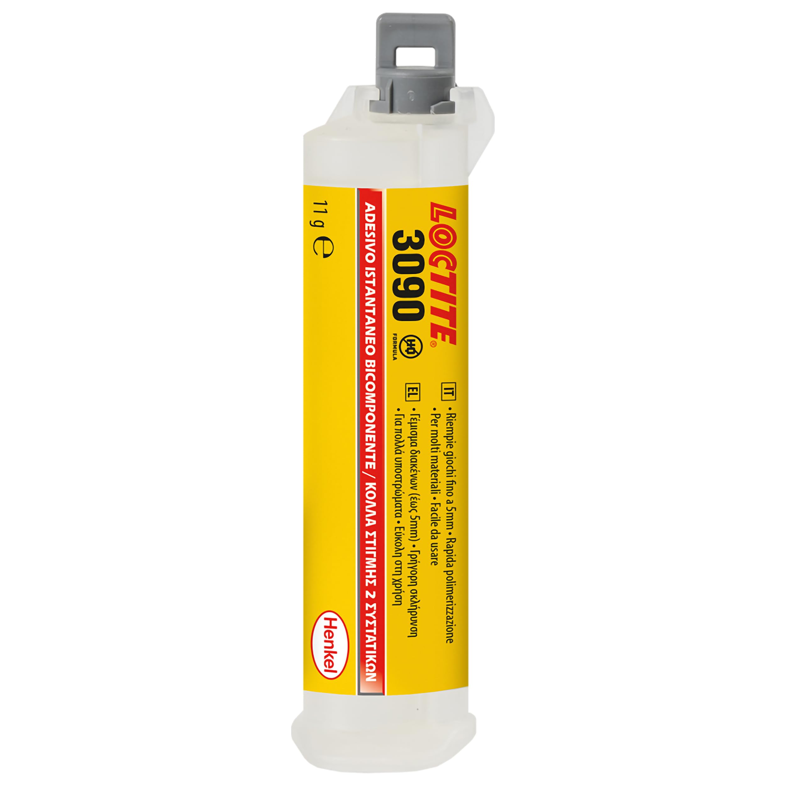 LOCTITE 3090, Adesivo istantaneo multiuso, Adesivo bicomponente professionale con elevata capacità riempitiva per incollaggi/riparazioni veloci, 1 siringa da 11g