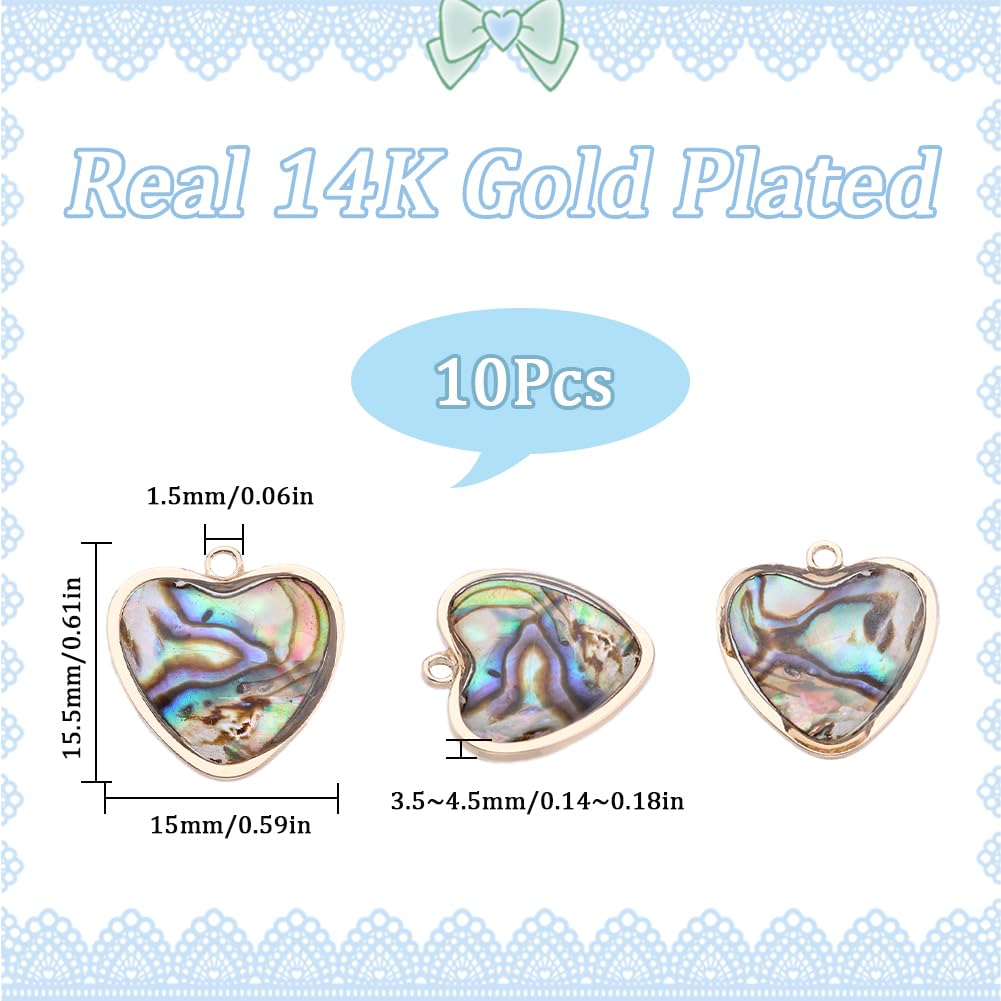 SUNNYCLUE 1 Box 10Pcs Abalone Shell Charms Heart Charms Bulk 14k Gold Plated Brass Imitation Abalones Rainbow Sea Shells Love Enamel Charm for jewellery Making Charm Women DIY Necklaces Earrings - Image 2