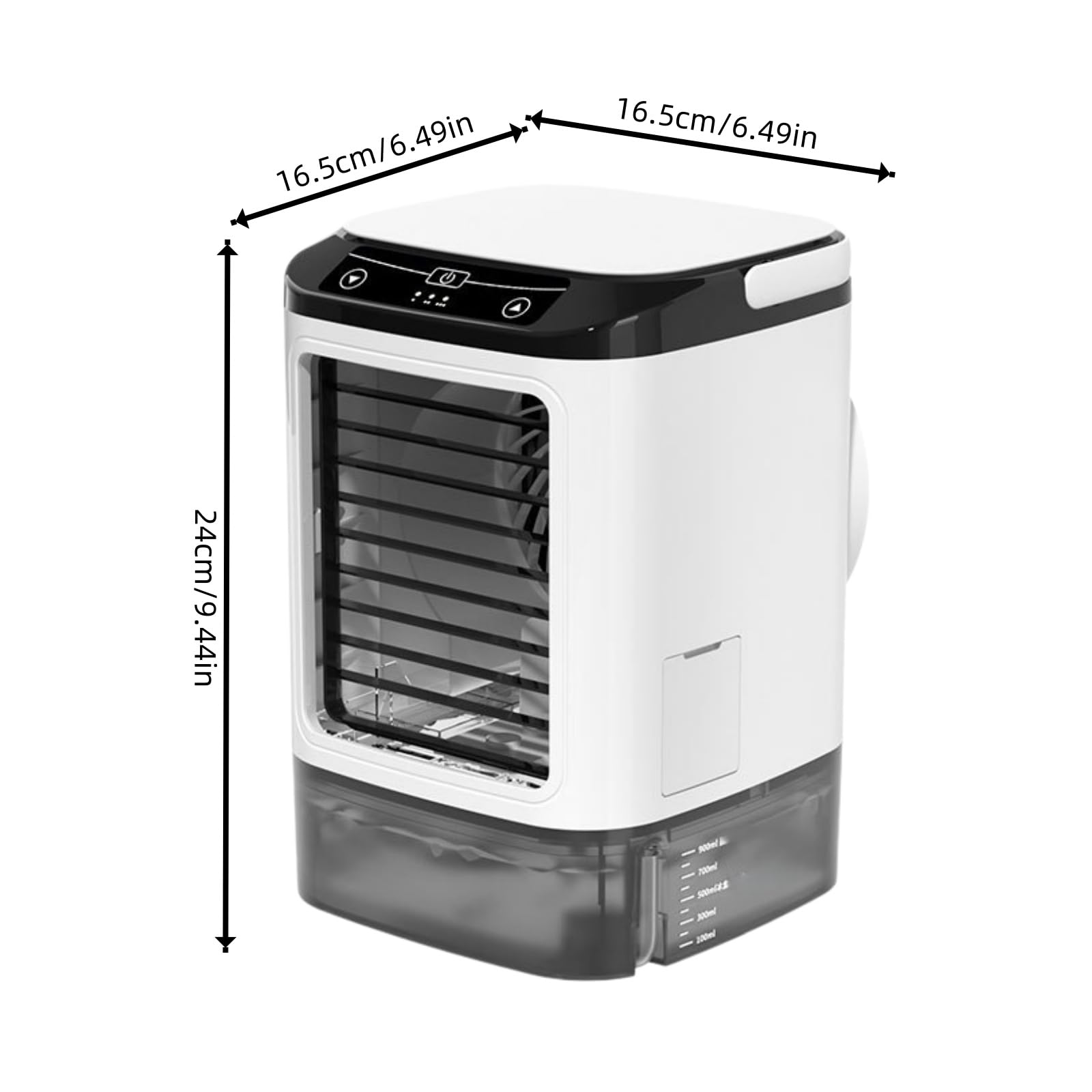 Condizionatore Portatile Senza Scarico 900 ml, Mini Condizionatore Mobile Silenzioso con 3 Velocità, Vassoio Ghiaccio, 7 LED, Raffreddatore Aria per Casa, Ufficio, Campeggio e Viaggi