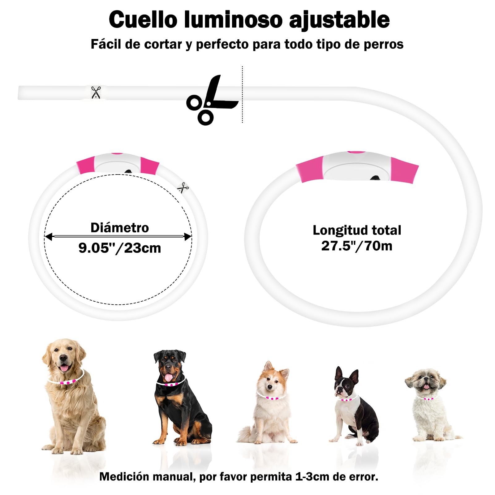 Nepfaivy Collare Luminoso per Cani - Collare per Cani a LED Ricaricabile per Portare a Spasso di Notte, Collare per Cani Impermeabile e Regolabile con 3 Modalità di Lampeggio, Blu