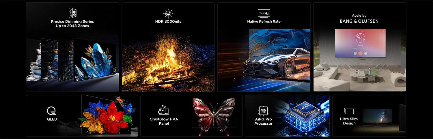 TCL 50C7K 55 pulgadas QD Mini TV LED, 4K HDR Premium 2000, Smart Google TV con 144Hz Motion Clarity Pro (Dolby Vision IQ & Atmos, Panel HVA, Game Master)