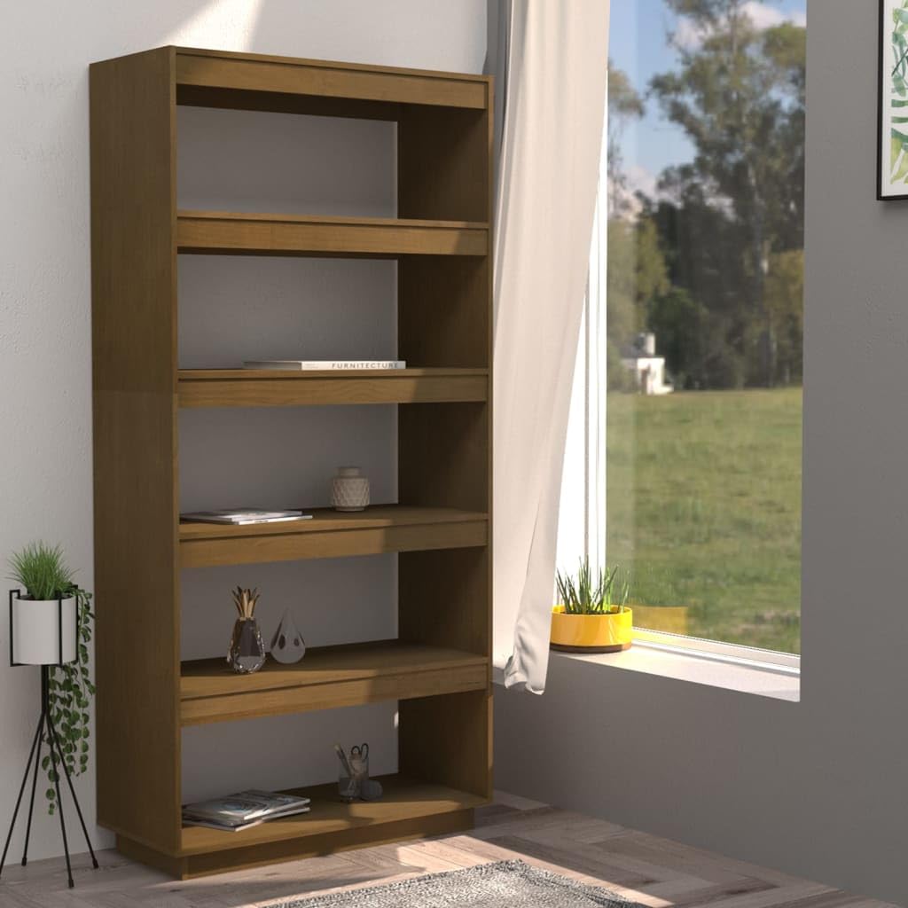 FENLAX Estanterías Libros 80x35x167 cm Madera De Pino Maciza Marrón Miel Estanterias Almacenaje Madera Estanteria Oficina Mueble Almacenaje Salon Estantería De Madera Elegante Vitrinas para Salon