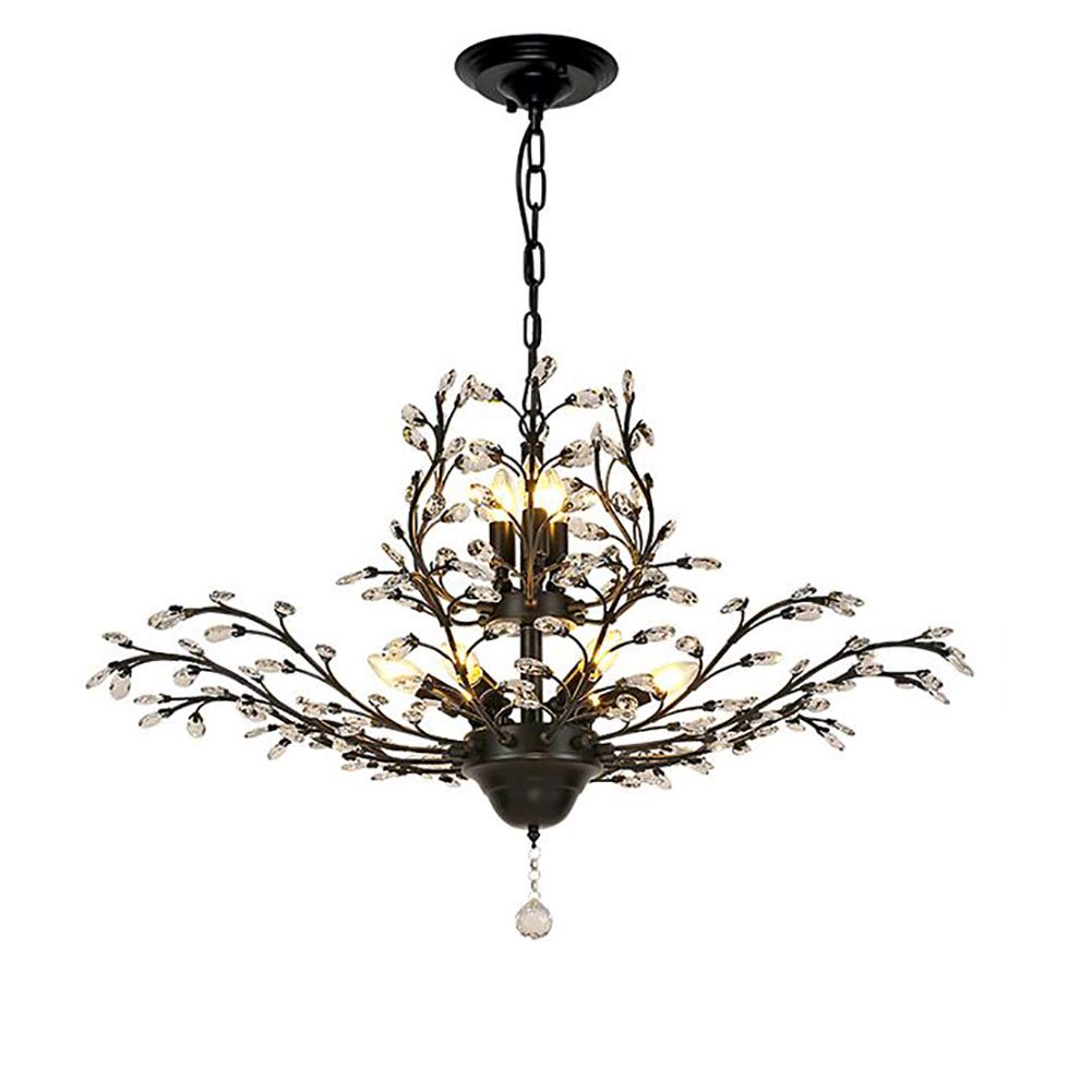 Crystal Ceiling Light Mid Century Industrial Vintage Tree Branch Chandelier Adjustable Iron Chain Art Light Fixture for Living Room Dining Room Black 9 Lights