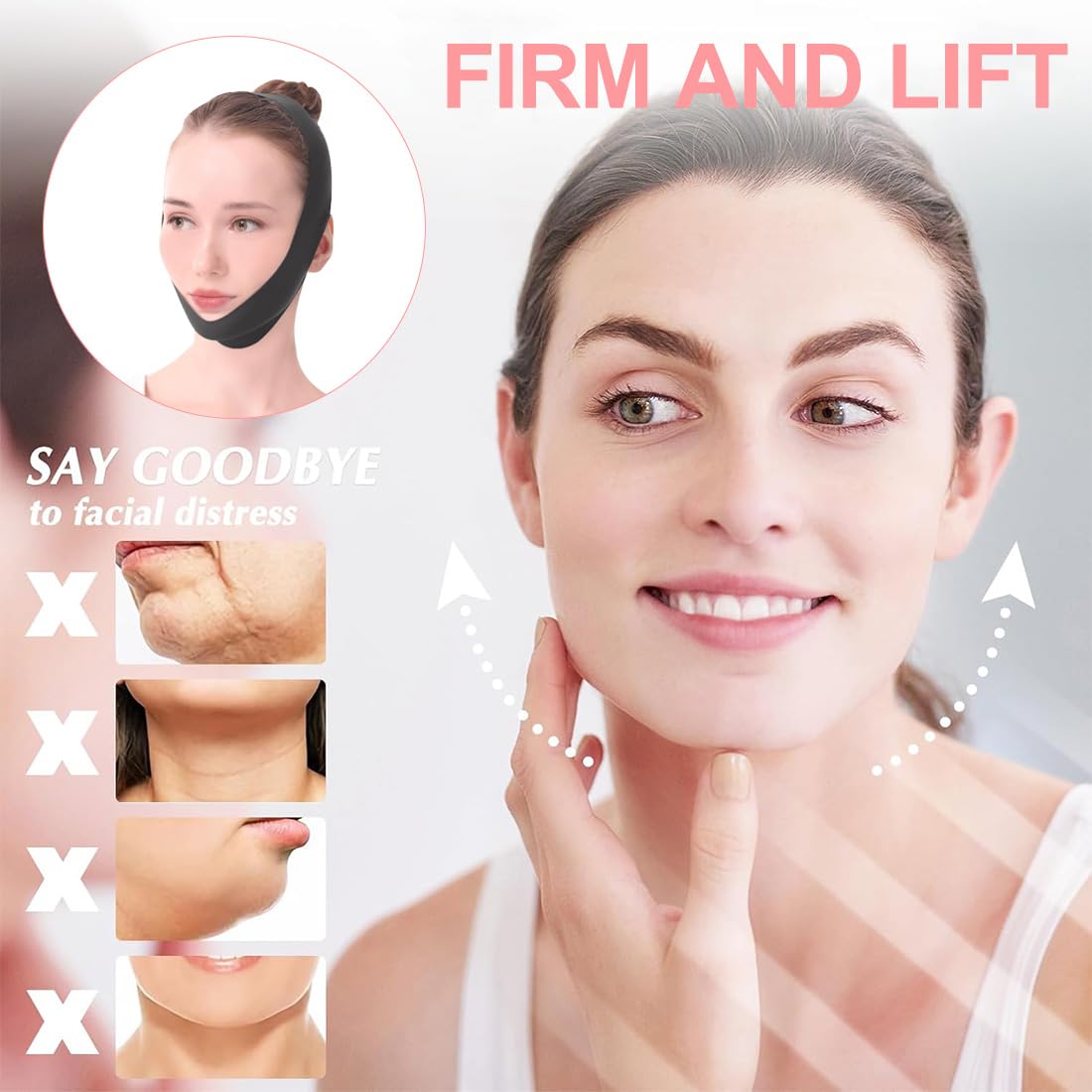 V Line Lifting Mask Doble Reductor de Barbilla Cinturón de Elevación de Estiramiento Facial Correa Facial Reutilizable y Ajustable,Se puede utilizar en cualquier momentos,negro