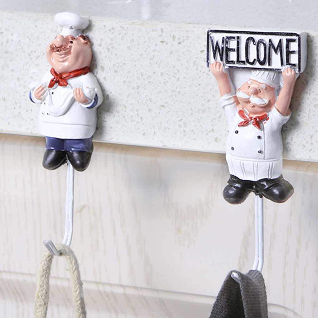 4pcs Chef Cartone Animato in Acciaio Inossidabile Importante Abbigliamento Appendiabiti Cappello Gancio da Cucina in Acciaio Inossidabile Bagno Asciugamano Ganci