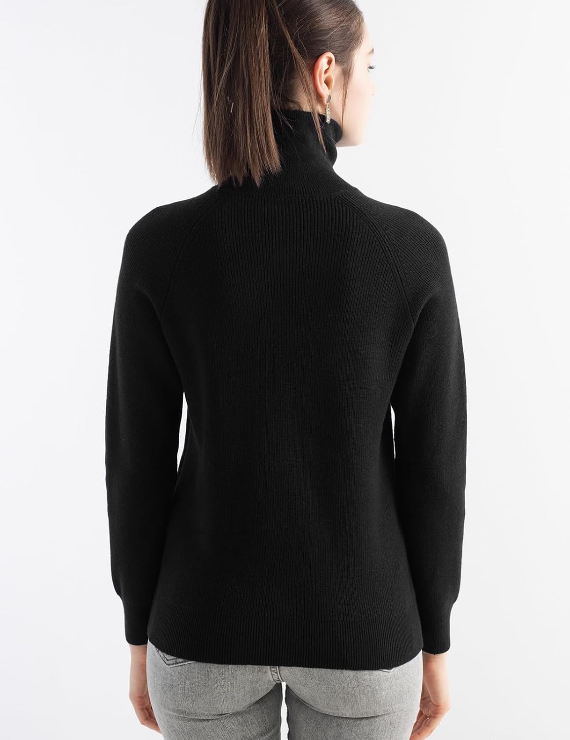 Women's Merino Wool Blend Sweater 2025 Fall Winter Trendy Polo V Neck 1/4 Zipper Long Sleeve Knit Pullover Sweater - Image 6