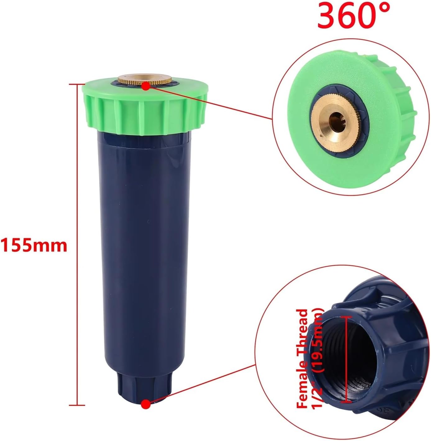 Pop Up Sprinkler 2Pcs 1/2 Inch Female Thread 90/180/360 Degree Irrigation Sprinkler Farm Refraction Nozzle for Lawn, Yard(Type 6)