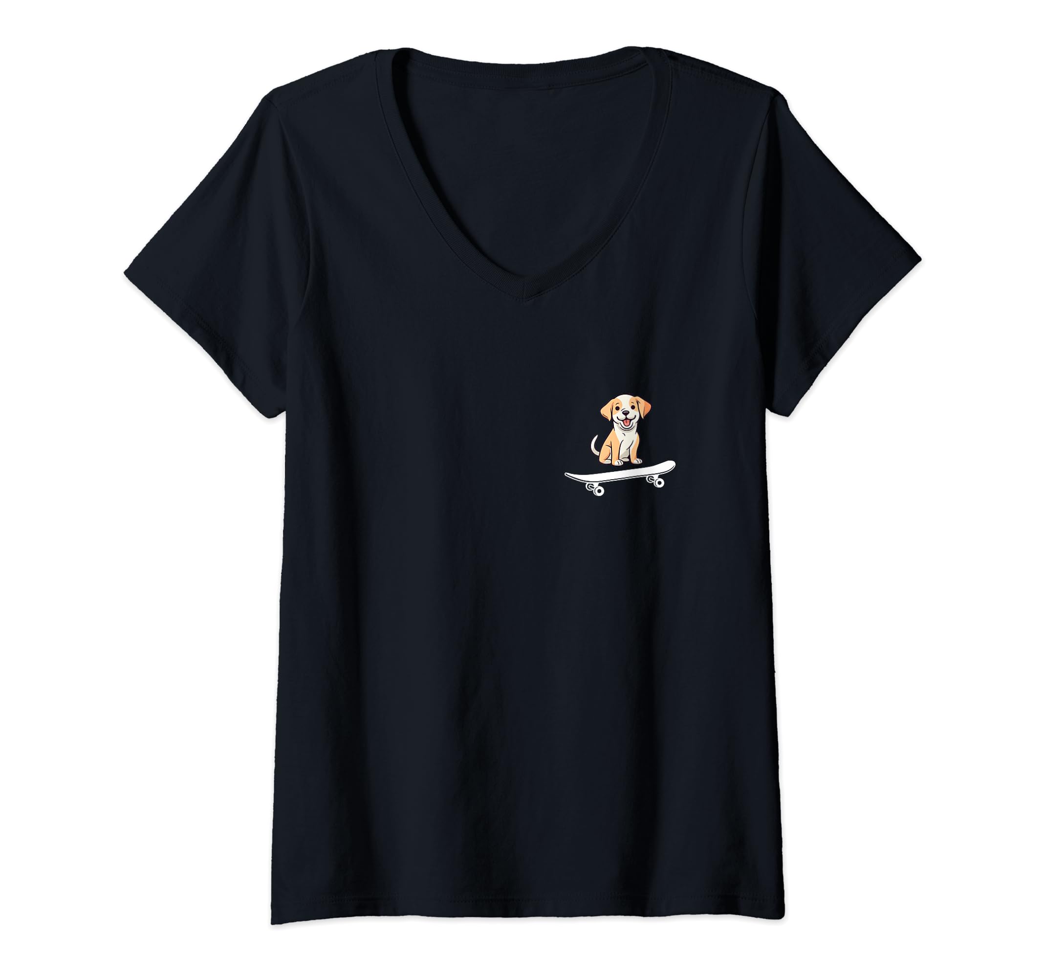 Cute Dog sitting on Skateboard V-Neck T-Shirt