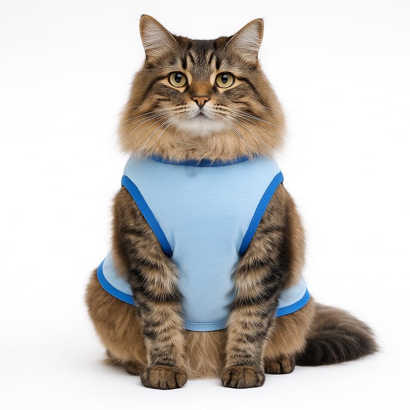 Image of Thunder Tails Printed Cat T Shirt for Cats and Kittens | Breathable Cotton Cat Clothes with Round Neck | Pet Dress for Small to Large Cats Apparel (Dekho Magar Pyaar Se, XS)