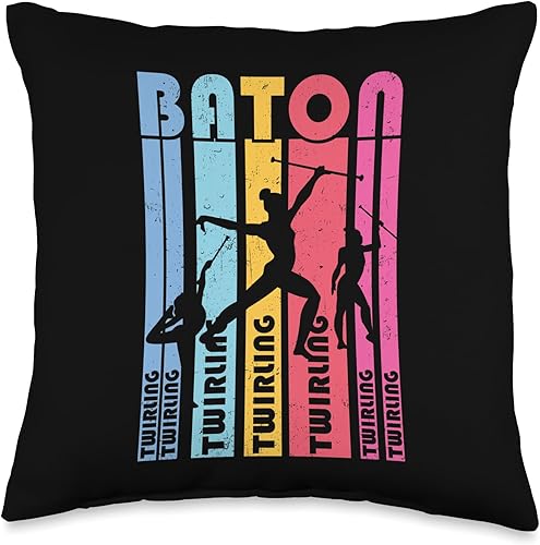Baton Twirling Majorettes Cute Baton Design Baton - Almohada giratoria, 16 x 16 pulgadas, multicolor