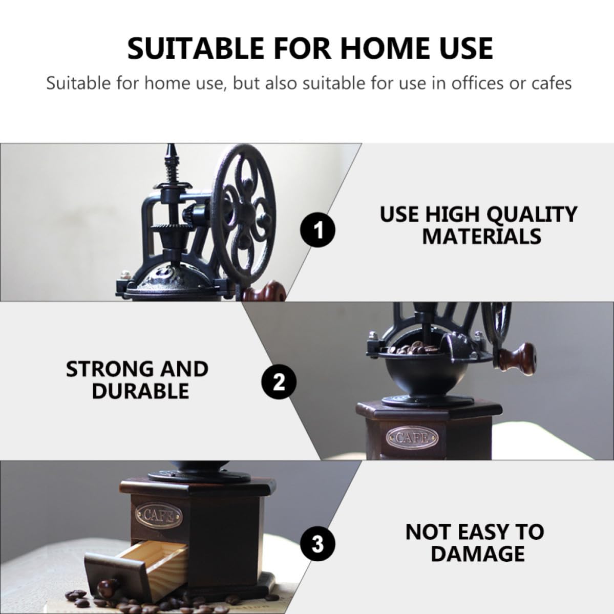 Molinillo Manual Portátil para Granos Diseño Ergonómico y Forma de Noria de Hierro y Madera para Café y Especias