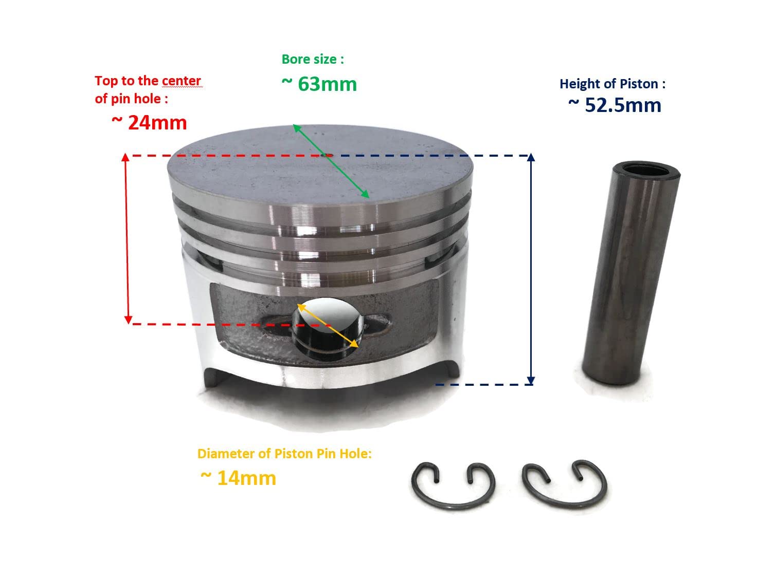 Piston ITACO avec ensemble de goupilles et circlips 226-23401-03, 214-23301-13, 056-51400-10 compatible avec Robin Subaru EY15, EY15B, EY15-2B, EY15V Moteurs 63MM