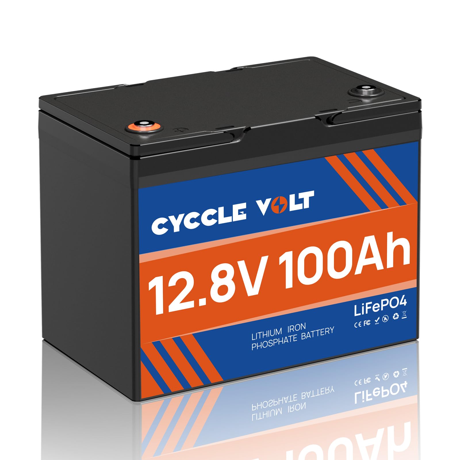 CYCCLE VOLT 12V 100Ah LiFePO4 Battery, Mini Size with 100A Smart BMS, Up to 15000+ Deep Cycle 12V Lithium Battery, Perfect for Trolling Motor, Marine, RV and Solar PV System, 12100