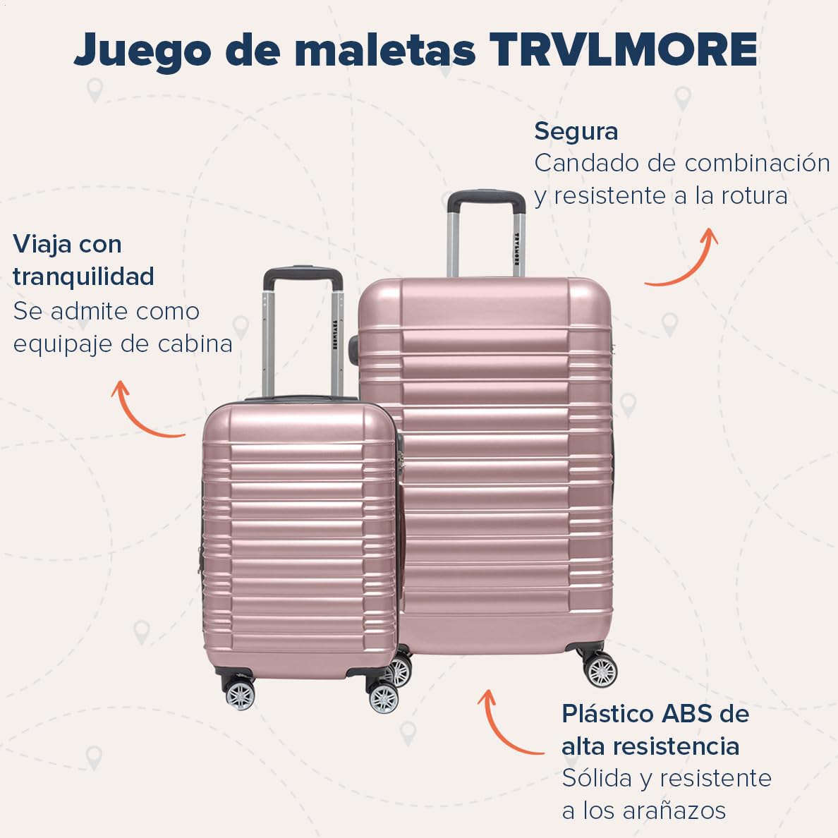 TRVLMORE Juego Maletas de Viaje - Set Maletas de Viaje 2 Piezas - Juego de Maletas 2 Piezas - Maleta de Mano y Maleta Grande - Estuche Rígido - Rosa