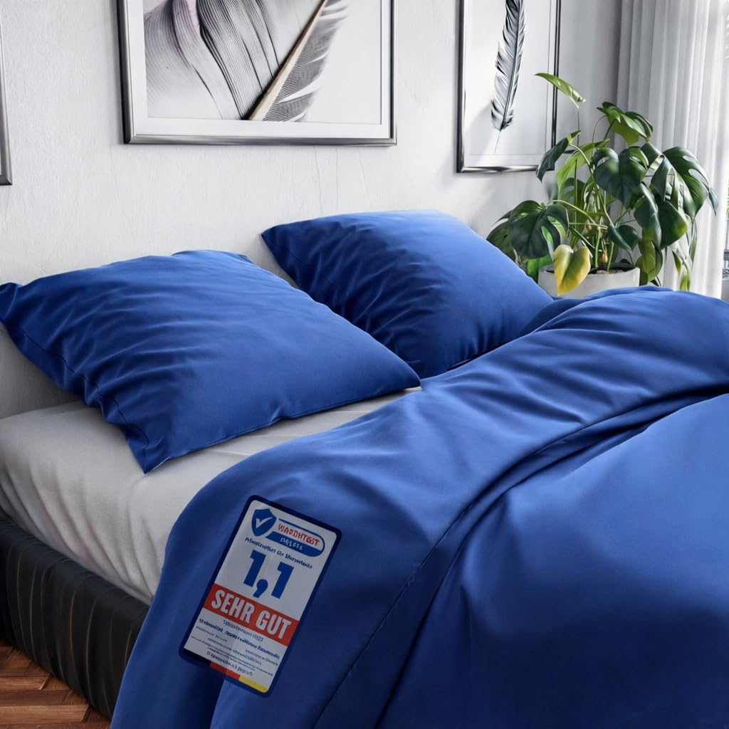 Wolkenfeld Neue Qualität Bettwäsche 135x200 Baumwolle - Atmungsaktiv - Renforcé Bettwäsche-Set mit 1x Bettbezug 135 x 200 + 1x Kissenbezug 80x80 - Marine Blau