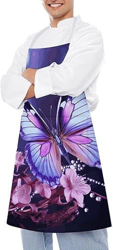 Miniatura 4 de Personalized Purple Butterfly Adult Apron, Kitchen Cooking Aprons for Woman Man, Adjustable Bib Apron with Pocket for Baking, BBQ Crafting Outdoors,