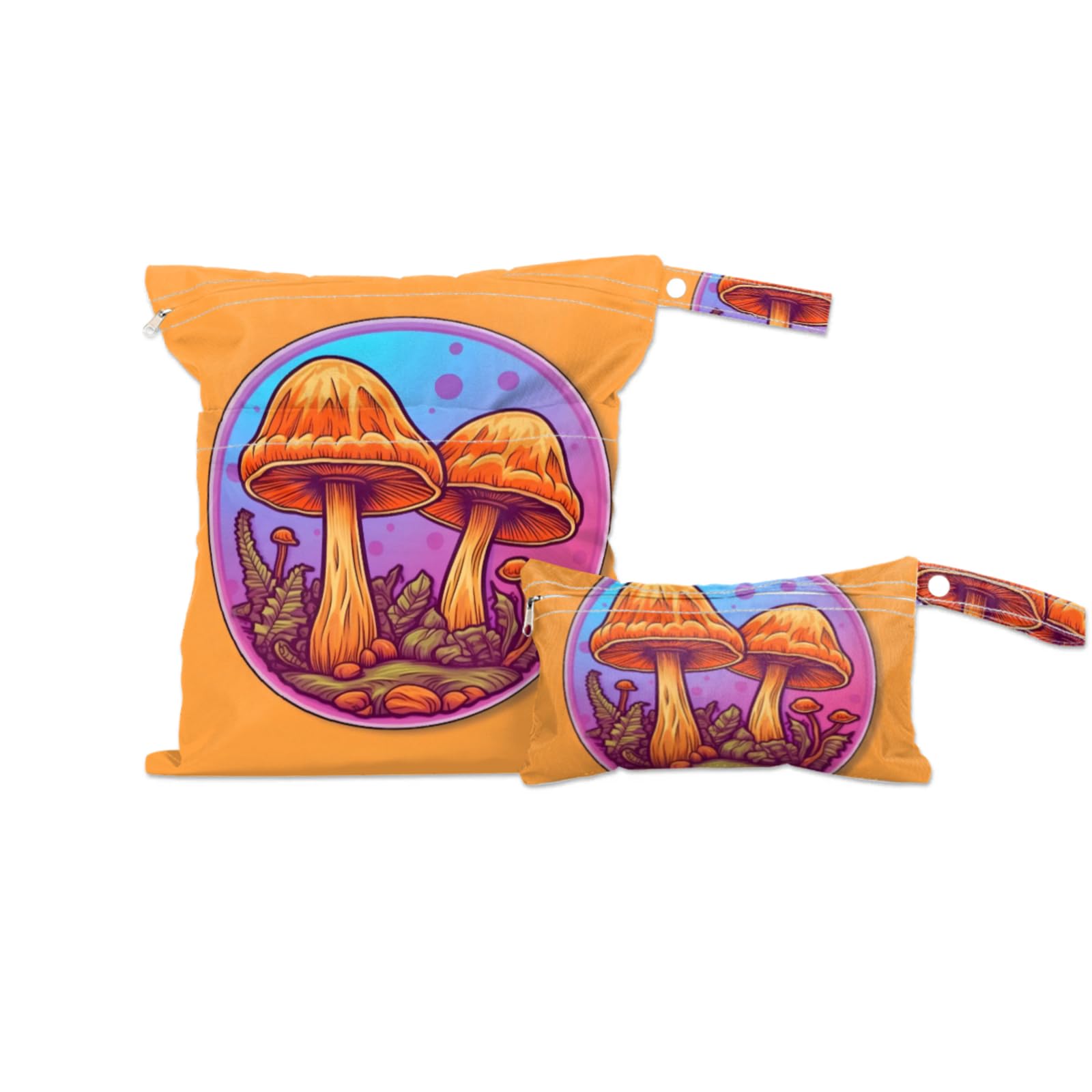 GzLeyigou 2 Set Couple of Mushrooms Wet Dry Bags for Baby Cloth Diapers Reusable Storage Bag for Travel,Beach,Pool,Daycare,Stroller,Gym,Laundry,Dirty Clothes,Swimsuits & Wet Clothes, Wet Bag