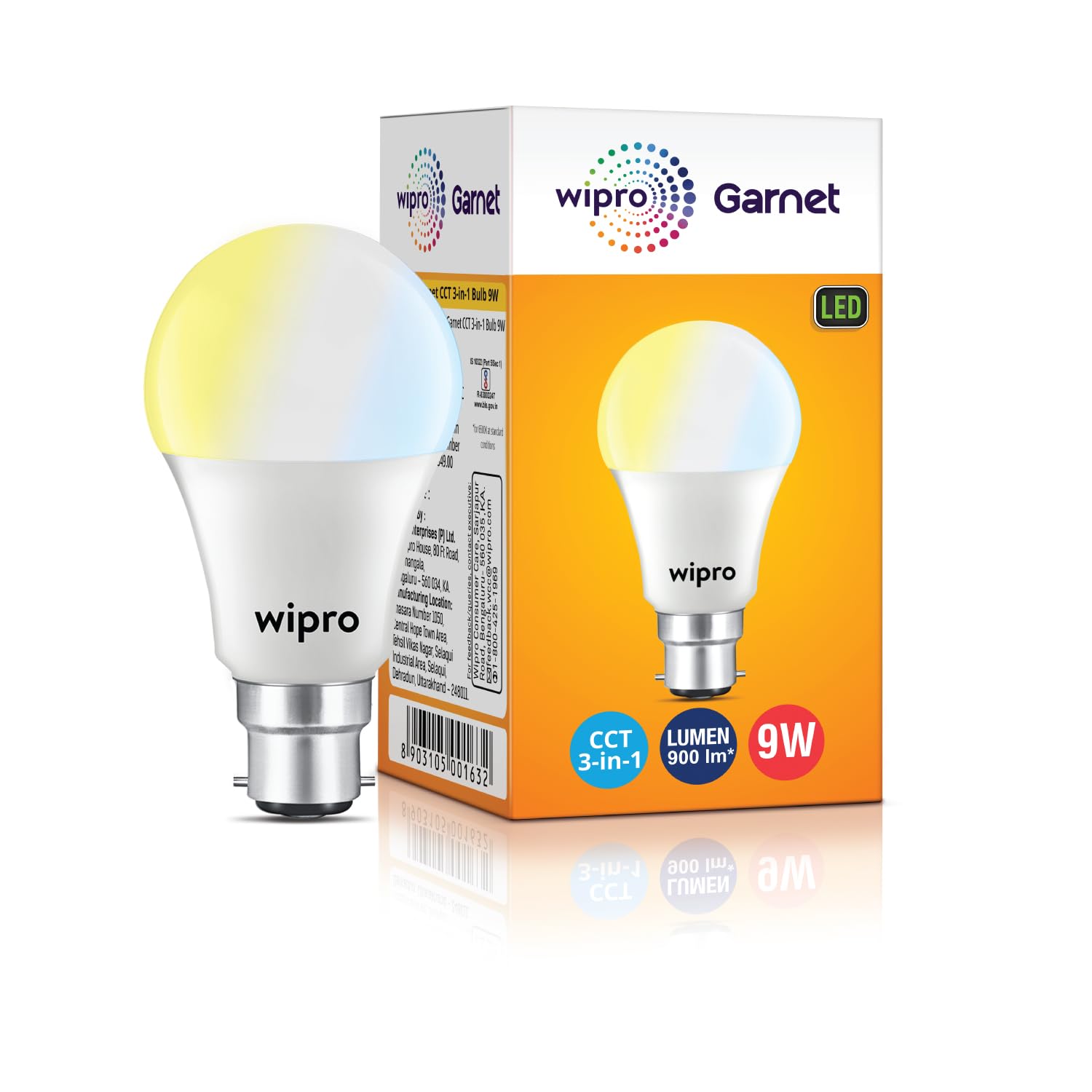 Wipro Garnet 9W CCT 3-in-1 LED Bulb for Home & Office | Mood Lighting for ambiance | 240 Degree wide Coverage | 4 KV In-built Surge Protection, 420 V High Voltage Protection | Pack of 1-picture-18