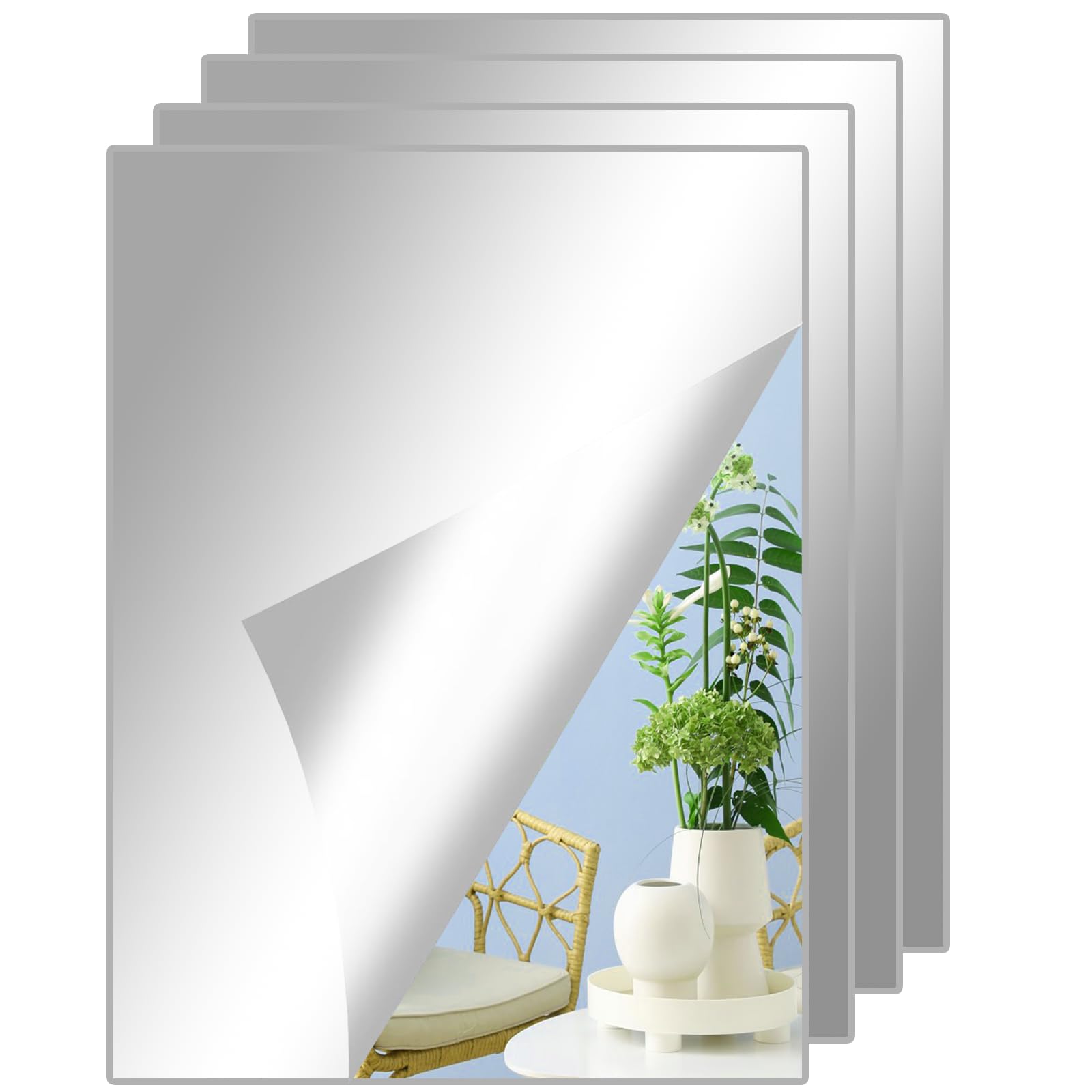 Bnphsin 4Pcs 20X30cm 4 Pcs Stick On Mirrors For Walls, 30X20cm Self Adhesive Mirror, Acrylic Stick On Mirror Stickers, Flexible Tiles For Wall, Bathroom, Bedroom, Hallway Decoration(2Mm Thick)