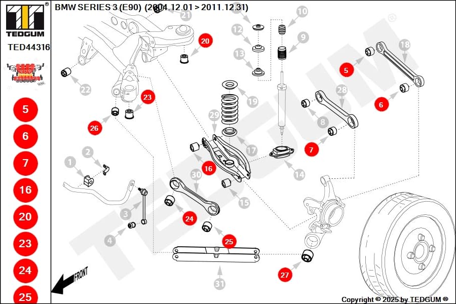 Suspensión de ruedas juego reparación TEDGUM TED44316 contra vibraciones en dirección 2