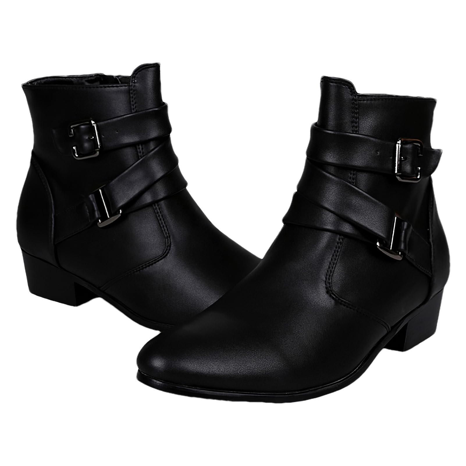 ANUFER Herren Western Ferse Spitze Zehenpartie Knöchel Stiefel | Seitlicher Reißverschluss, Verstellbare Riemchen mit Schnalle, Mikrofaserleder, Gutaussehend, Elegante Stiefeletten
