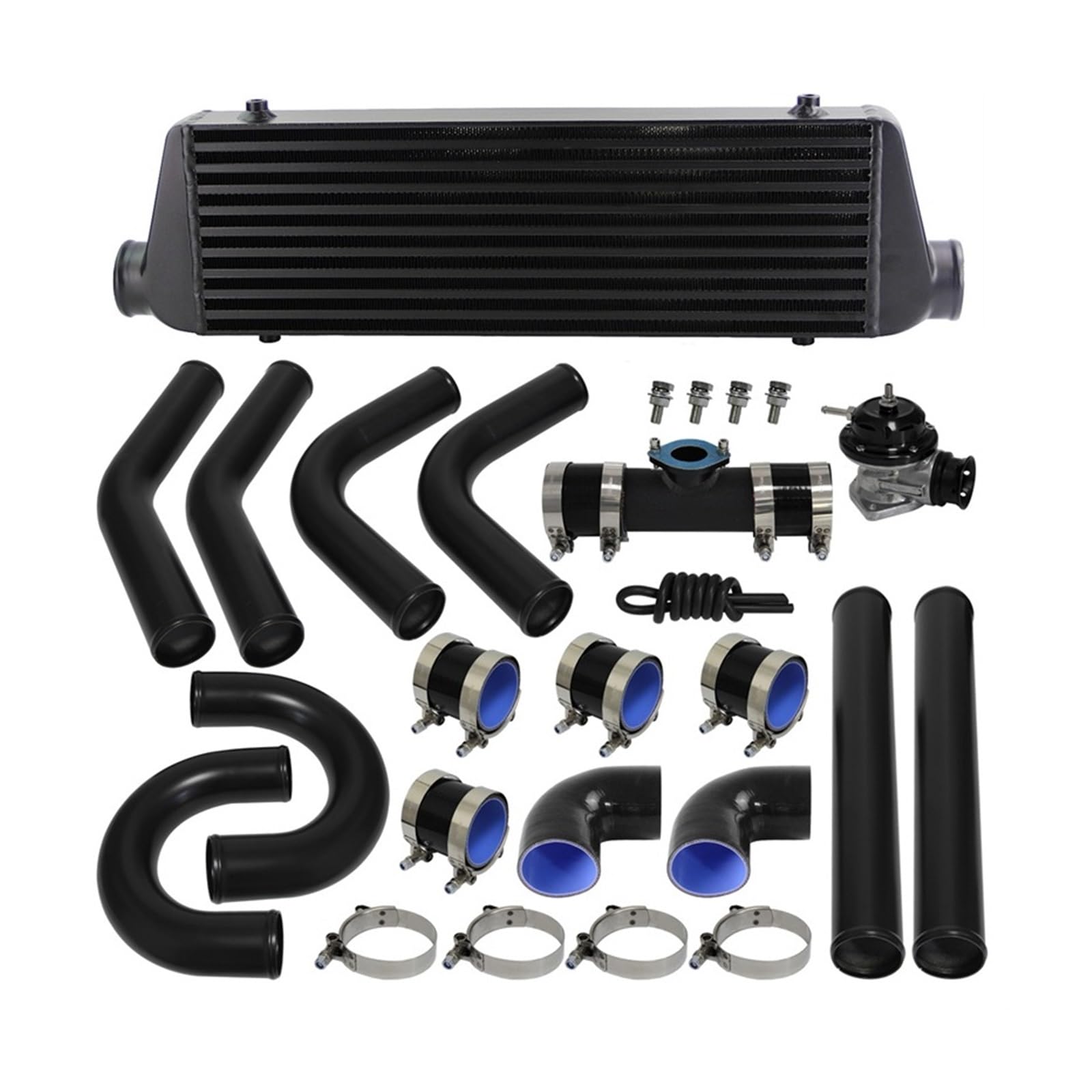 Turbocharged Intercoolers Aluminum Universal DIY Intercooler + 2.5" 63mm OD Piping + Turbo Blow Off Valve & Adpater Kit