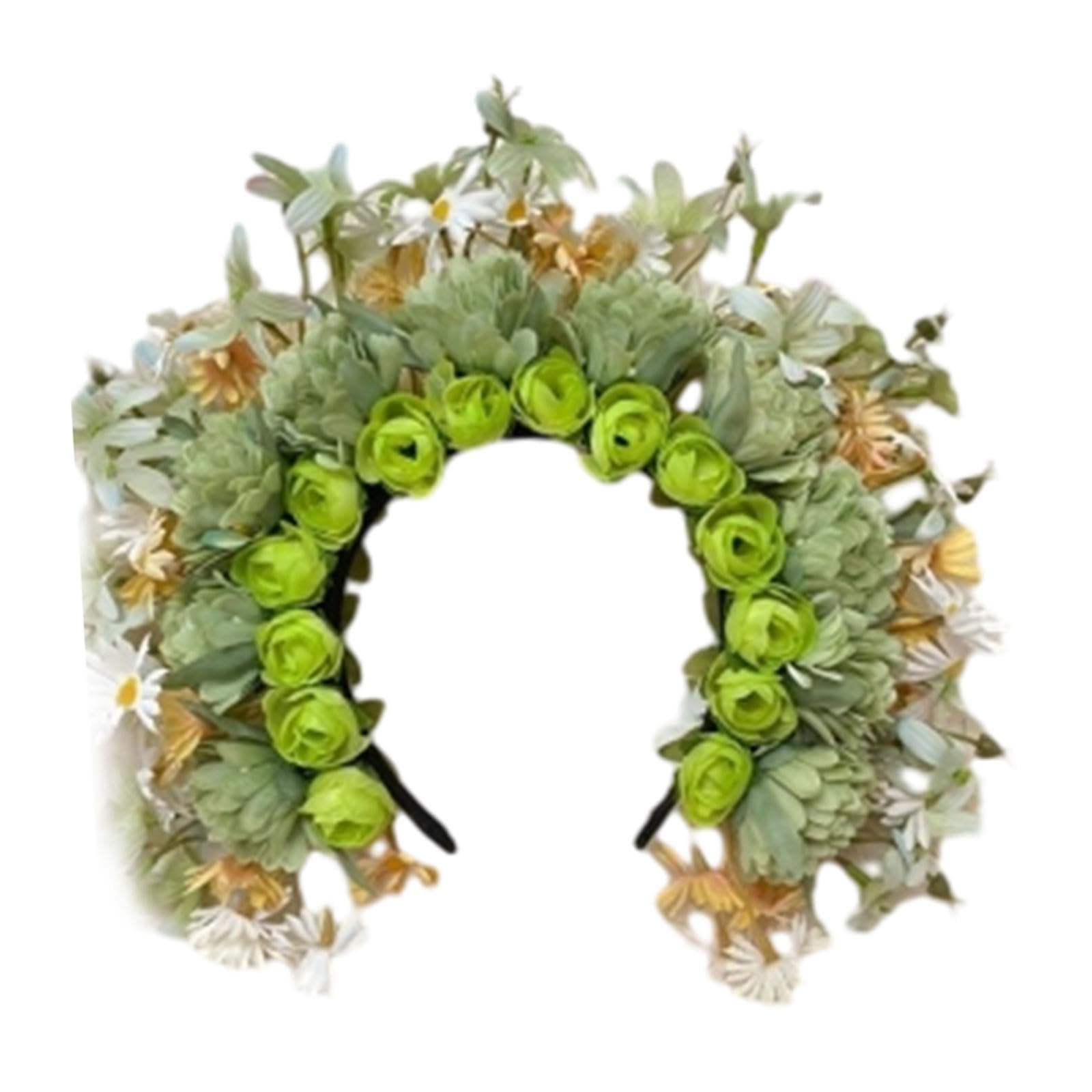 Han Chinese Flower Wreath Headband Floral Headwear for Festivals Performance green-image-19