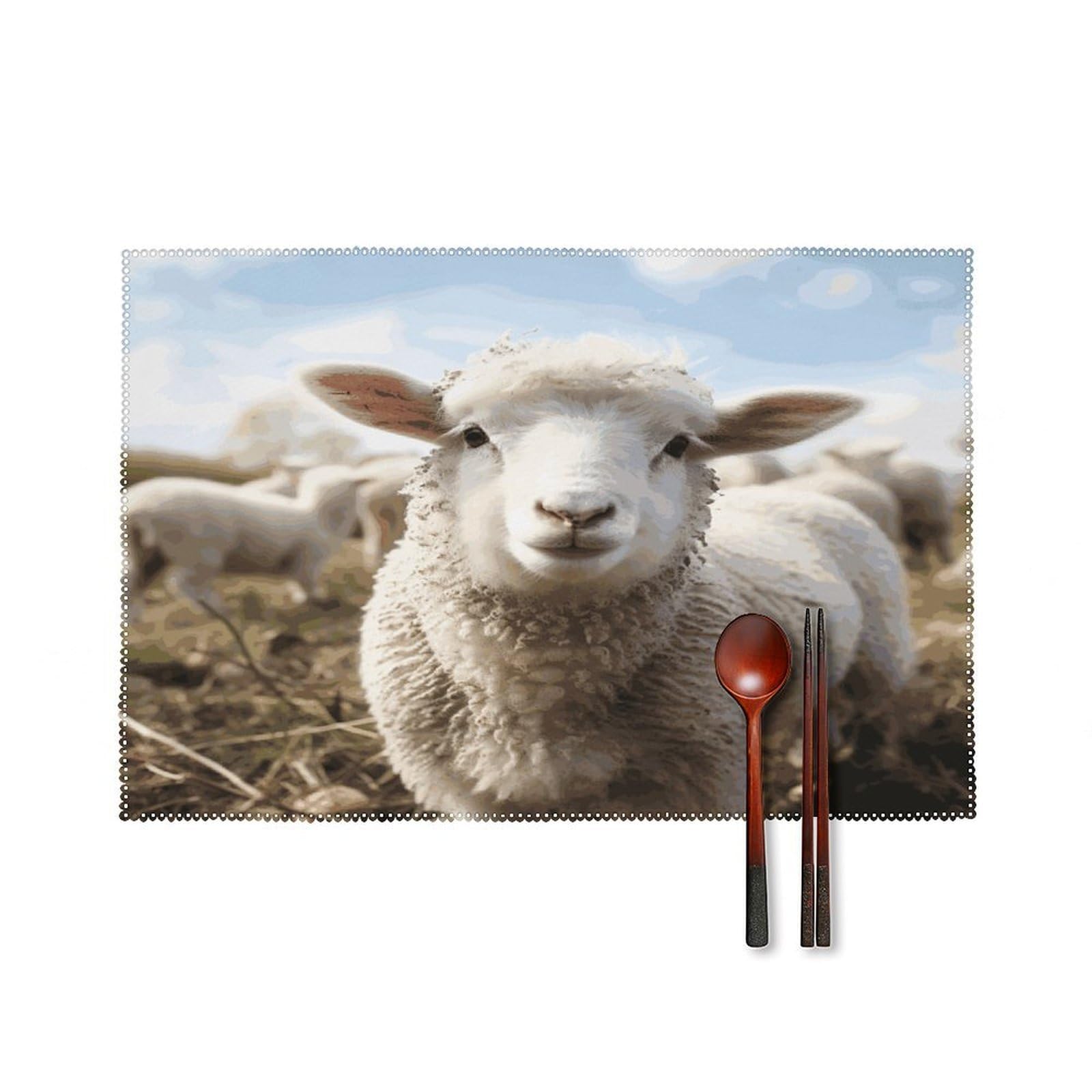 Fekiloot Style Cute Sheep Lamb Placemats Set Of 6,Table Mat