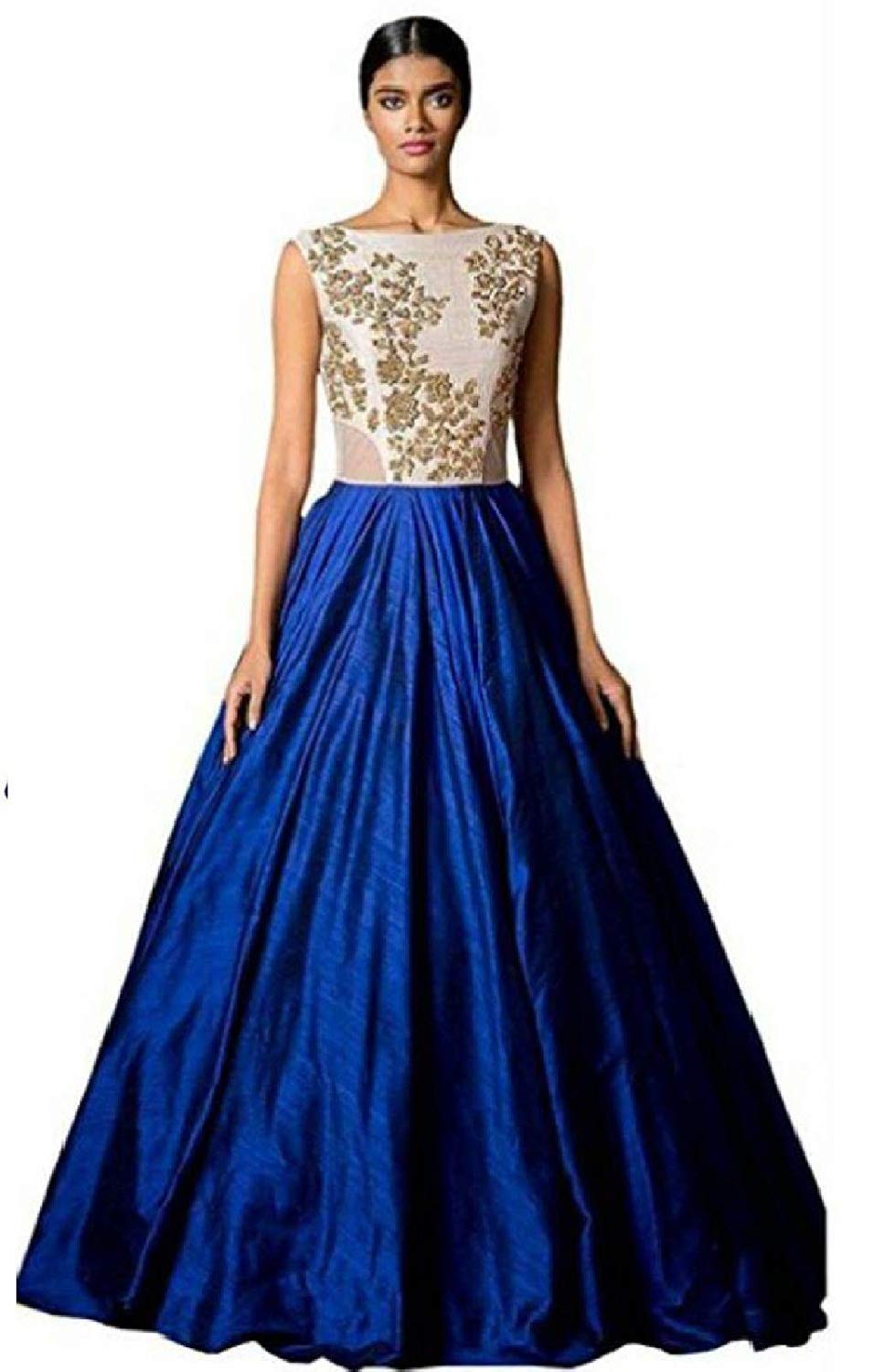 Women's Bangalore Silk Gown (SK1022, Blue, Free Size)