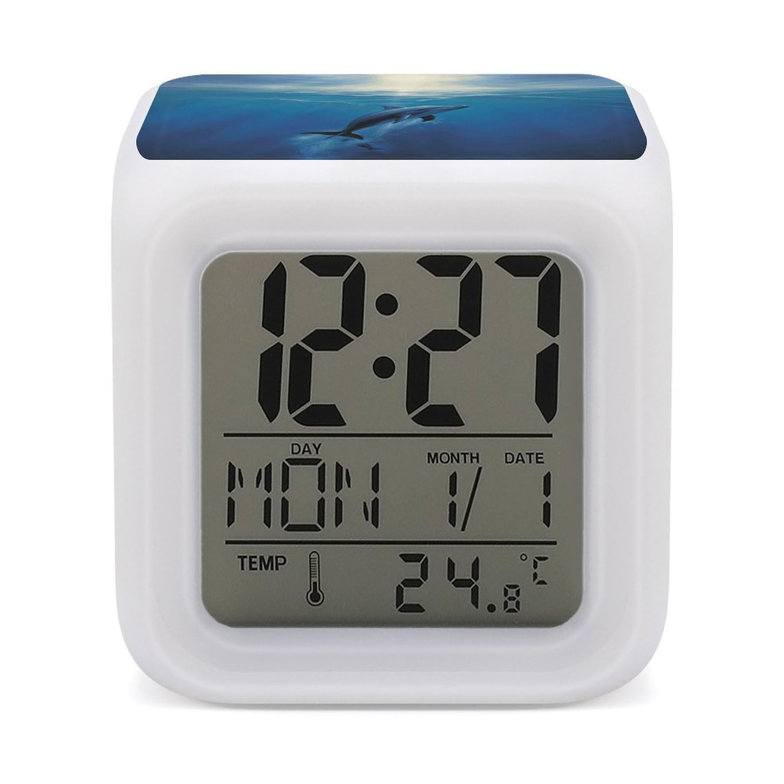 VstaDank Dolphin in The Ocean Alarm Clocks with 7 Color Changing Night Light Exquisite Bedroom Digital Clocks with LED Temperature Display Desk Clock Ok to Wake Clocks for Heavy Sleeper