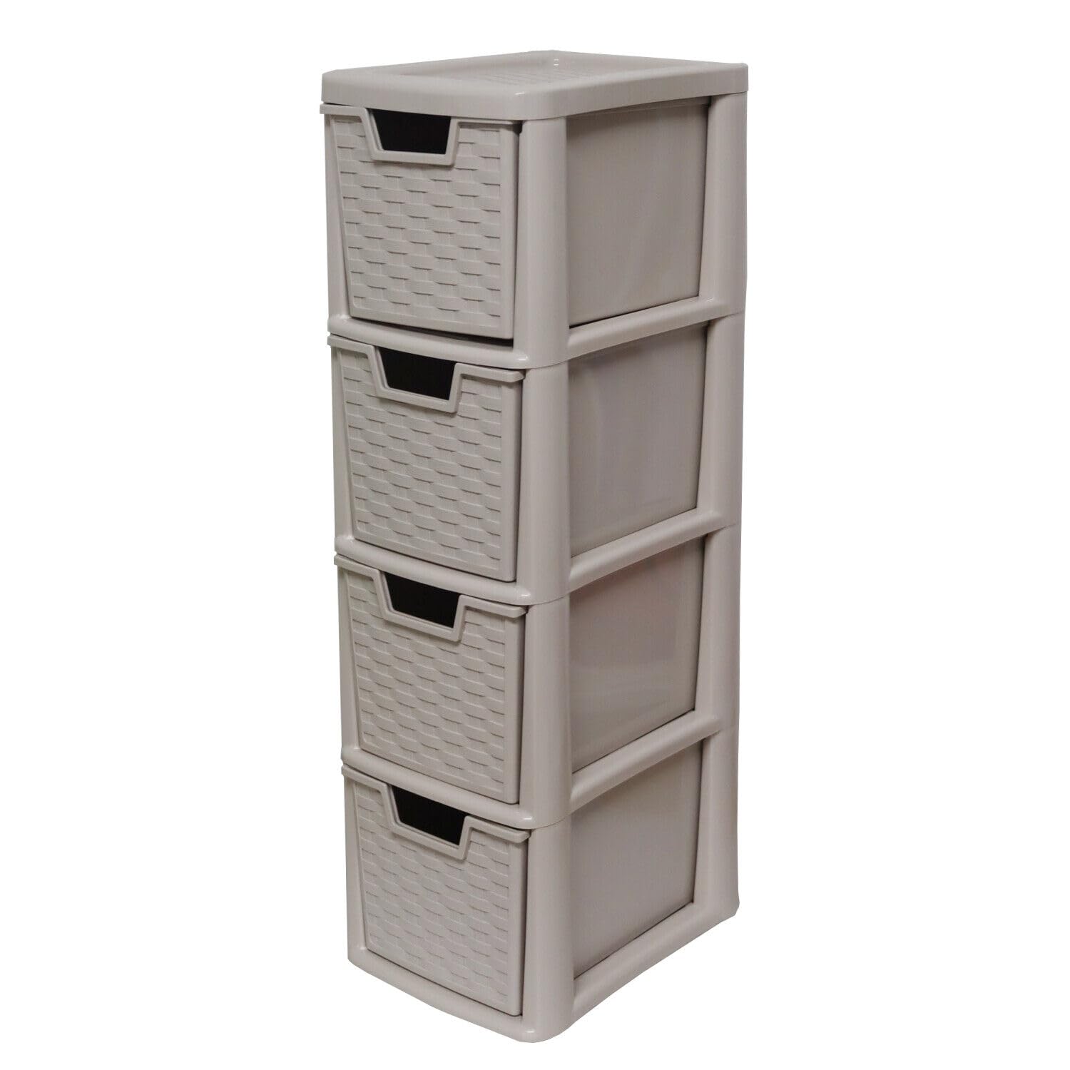 Khanary Rattan Mushroom A5 Plastic Storage Drawer 4 Tier Rattan Effect Tower Storage Unit Medium Organizer Home Kitchen School Offices Desktop Stationary Art Clothes Toys Bath- 62(H) X 25(D) X 19(W)-Mushroom