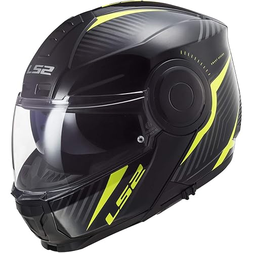 LS2 Helmets Horizon Skid Modular Helmet W/ SunShield (Black Hi-Vis Yellow - Medium)