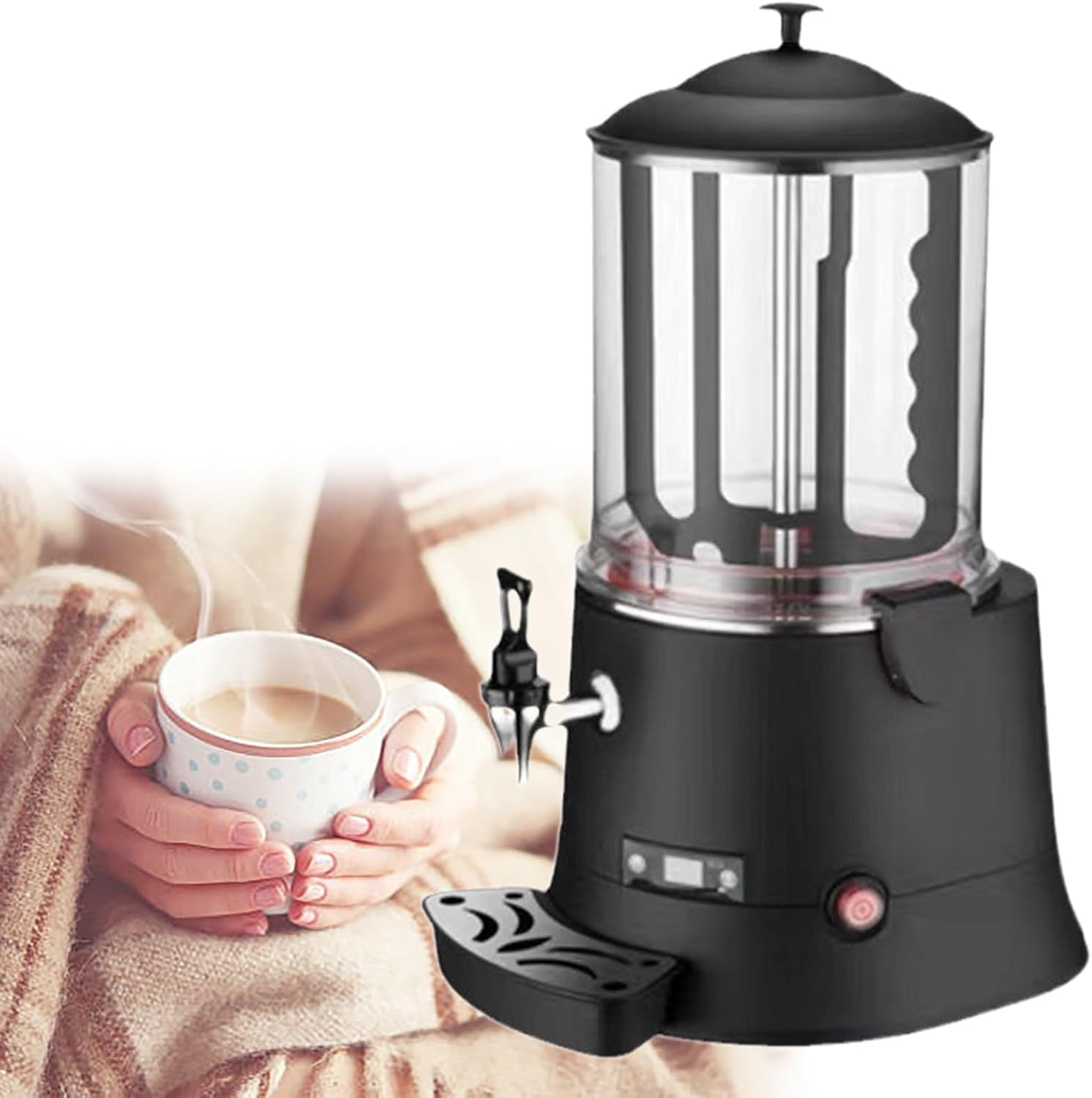10L Hot Chocolate Dispenser with Led Display and Adjustable Thermostat 30~90℃, Beverage Warmer Machine, for Heating Chocolate Coffee Milk Tea Juice Tea