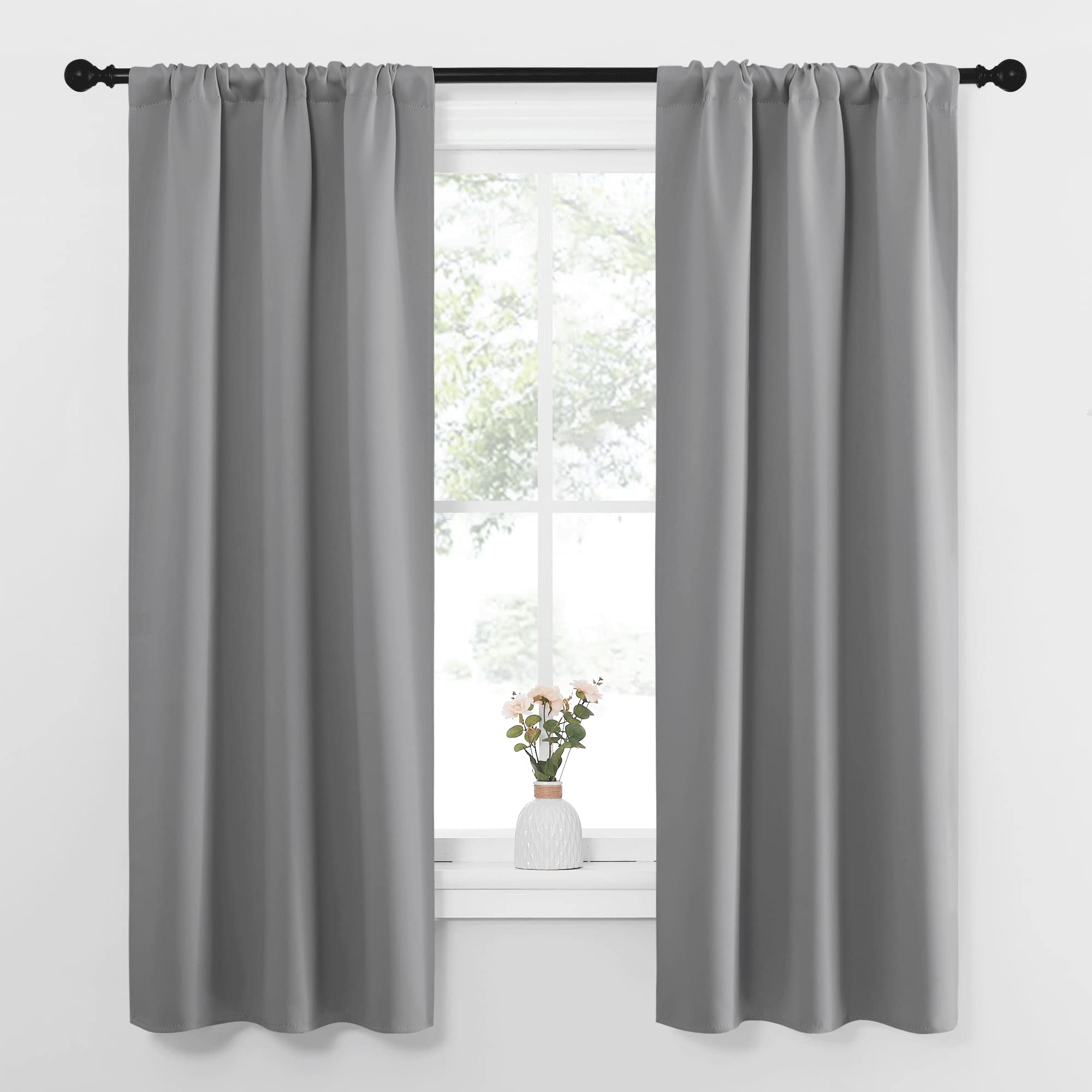 NICETOWN Black Blackout Curtains and Drapes 48 inches Long, Privacy RV Draperies for Small Windows, Thermal Insulated Curtain Panels (42" Wide, 2 Panels): Silver Grey 34"W x 63"L (Pack of 2)