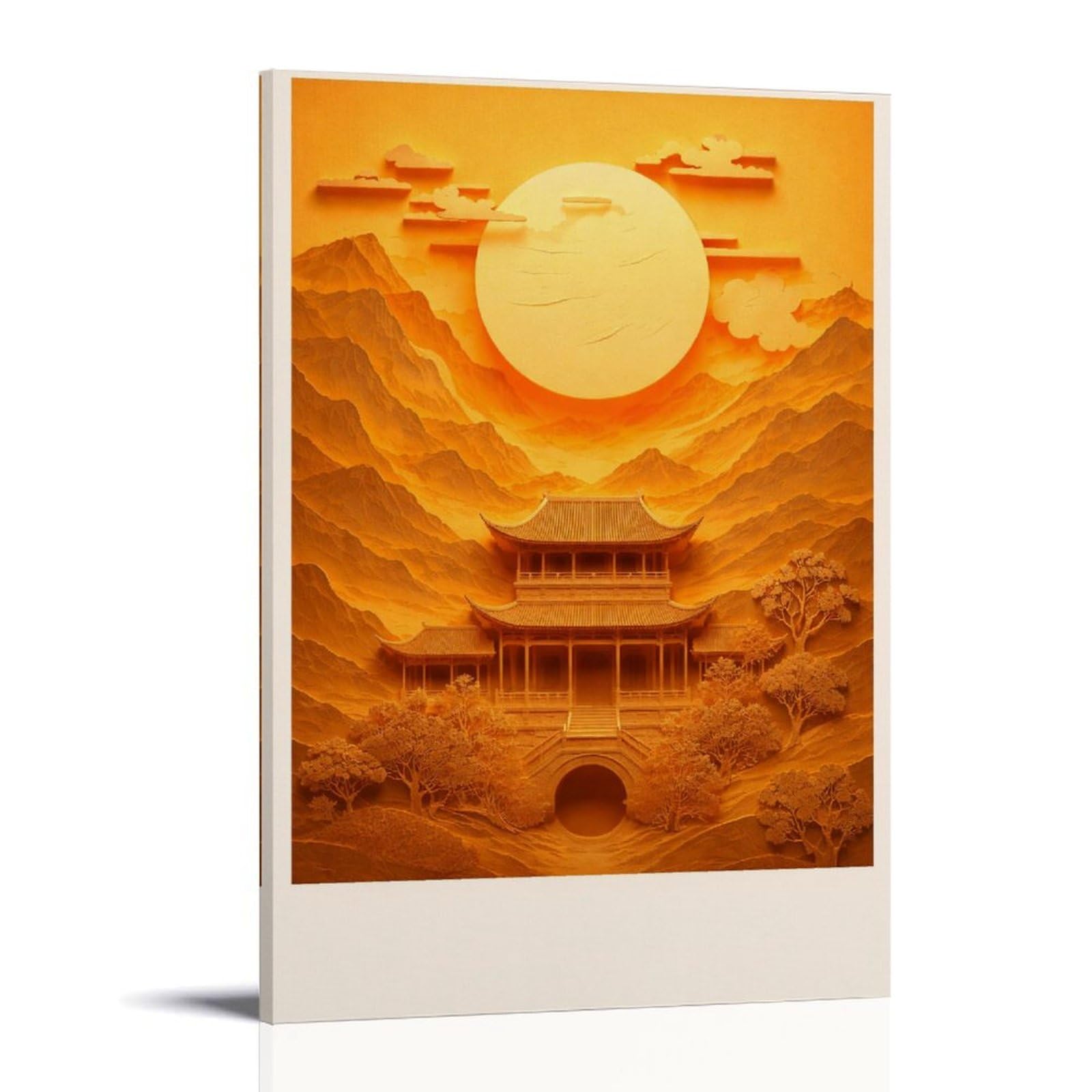 Póster de paisaje de arquitectura de Asia oriental de sol dorado, arte impreso en lienzo, imágenes rústicas impresionantes, decoración de pared, decoración de pared para oficina, apartamento, arte de