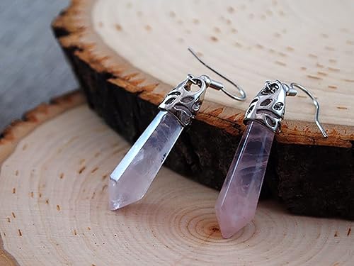 Miniatura 5 de Rose Quartz Dangle Earrings for Women Rose Quartz Crystal Drop Earrings Silver Pink Quartz Earrings Stone of Love and Beauty Gift for Anniversary