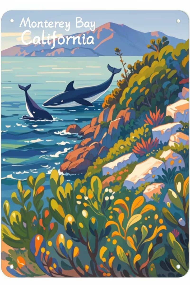 XingFox Vintage Metal Sign Monterey Bay, California Tin Sign Aluminum Sign Retro Wall Decor for Home, Cafe, and Garden 8x12 inch