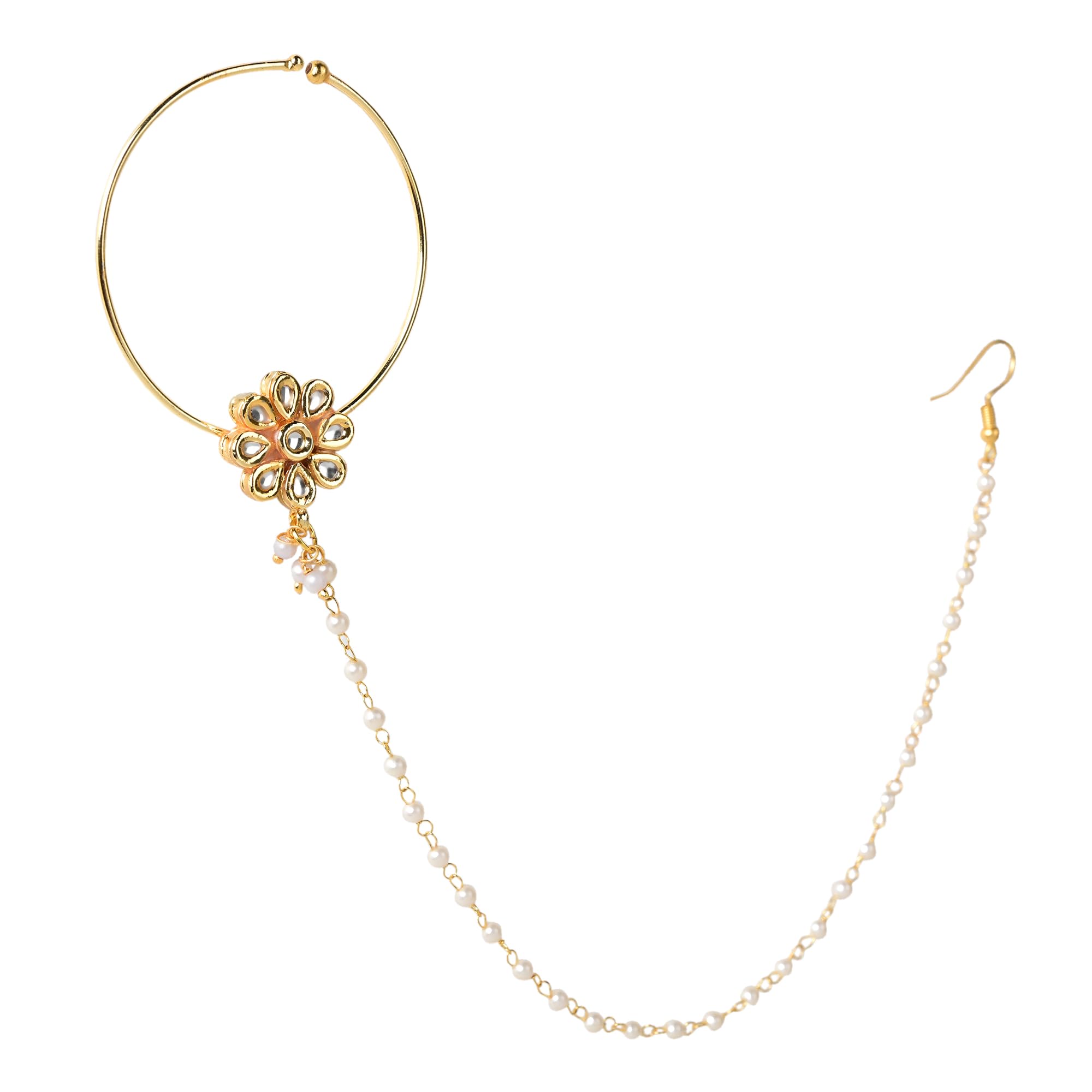Jewellity Sonakshi Gold Kundan Flower Design Nose Ring with Pearl Chain For Women, Girls NK-5253 (B0D7X2N7K9) Amazon Price History, Amazon Price Tracker