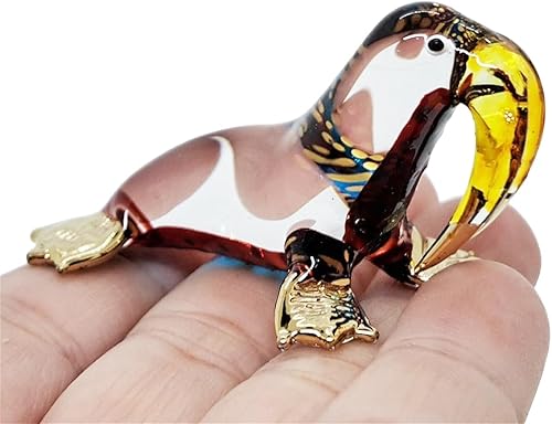 Miniatura 3 de Minúscula cabeza de elevación de 2 pulgadas, color marrón, azul, dorado, sello de morsa, león marino, animal de vidrio soplado a mano, lindo