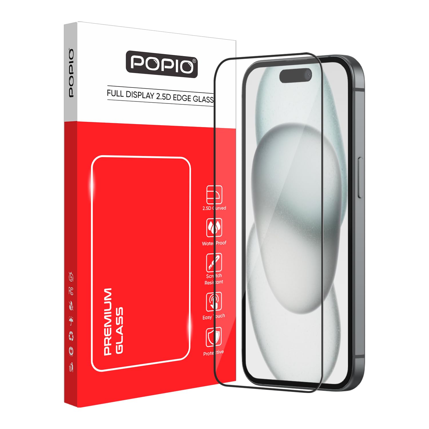 POPIO Military-Grade Gorilla Tempered Glass Compatible For iPhone 15 / iPhone 16 (Black) Edge To Edge Coverage With Easy Installation Kit for Smartphone