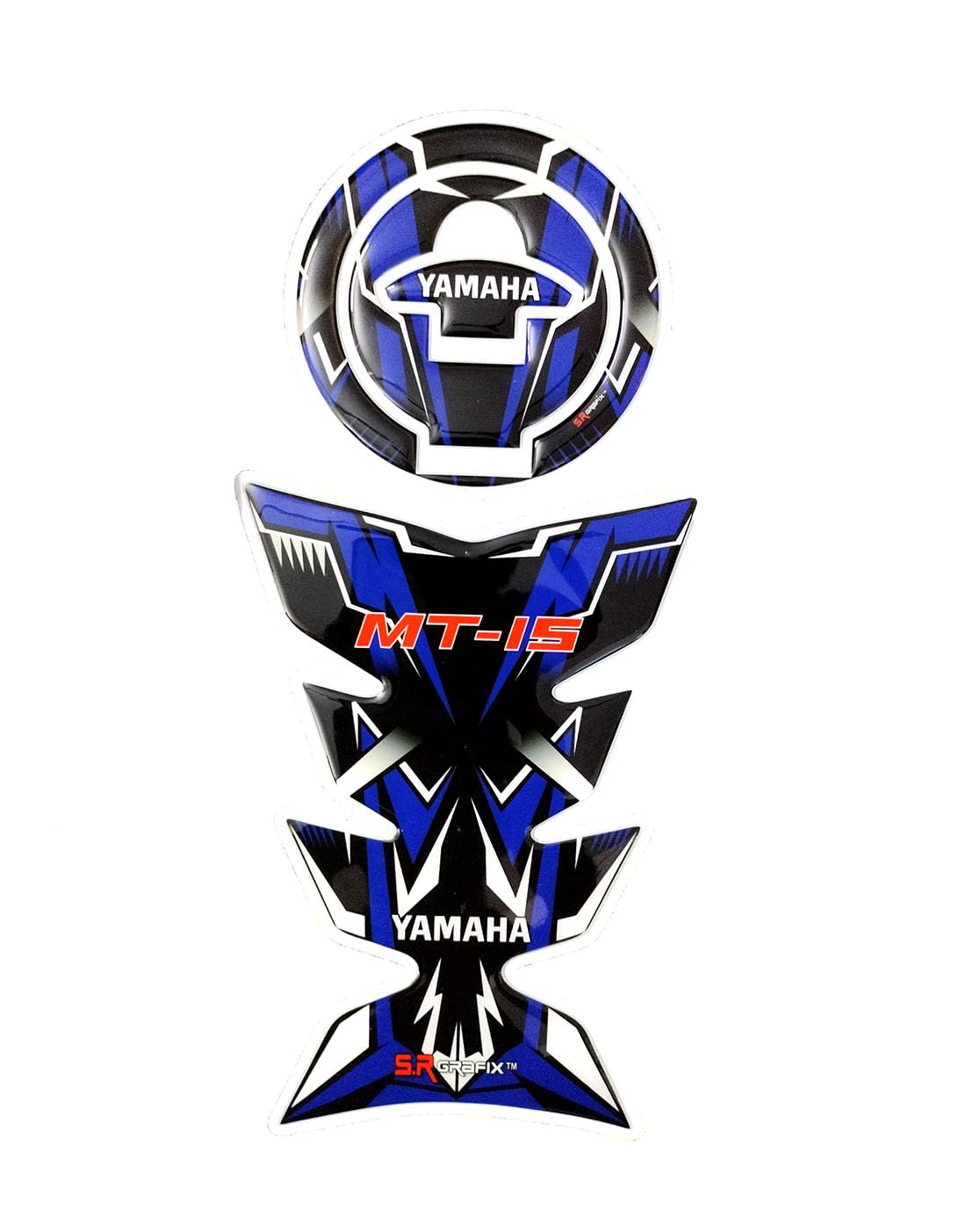 AutoMopix ® Combo MT 15 Blue Dynamic Customize Vinyl Tank Pad & Fuel Cap Sticker