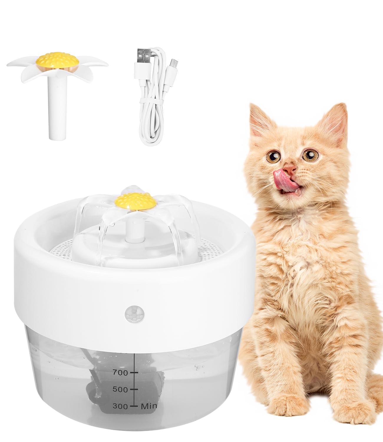 Fuente para Gatos,Fuente Gatos Agua Inalámbrica,1L Fuente para Gato Automática Ultra Silenciosa,1000mAh Fuente de Agua para Gatos Alimentada por Batería con Filtro,Modo Dos Caños para Gatos, Perros