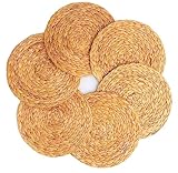 DAJAMAI Set of 6 Woven Placemats, 11.8 inches Round Plate Charger Natural Water Hyacinth Heat Resistant Non-Slip Weave Placemats Farmhouse Straw Braided Rattan Tablemats Wicker Placemats for Table