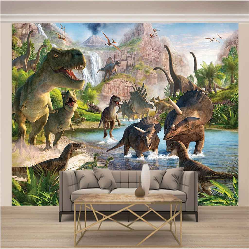 3D mural Poster Dinosaure animal vert (250x175cm) XXL étanche Panoramique mur papier Auto-Adhésif Toile Papier Peint Salon Photo murale l'art mur Stickers pour Enfant Chambre Bureau Décoration