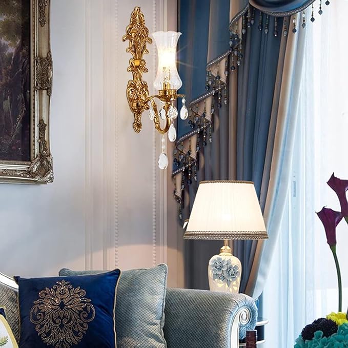 TOMYEUS Binnenwandlamp Muurlamp koper kristal wandlamp creatieve Europese stijl woonkamer achtergrond muur slaapkamer gang wanddecoratie lamp wandlamp Wandkandelaar (Size : A) photo 3
