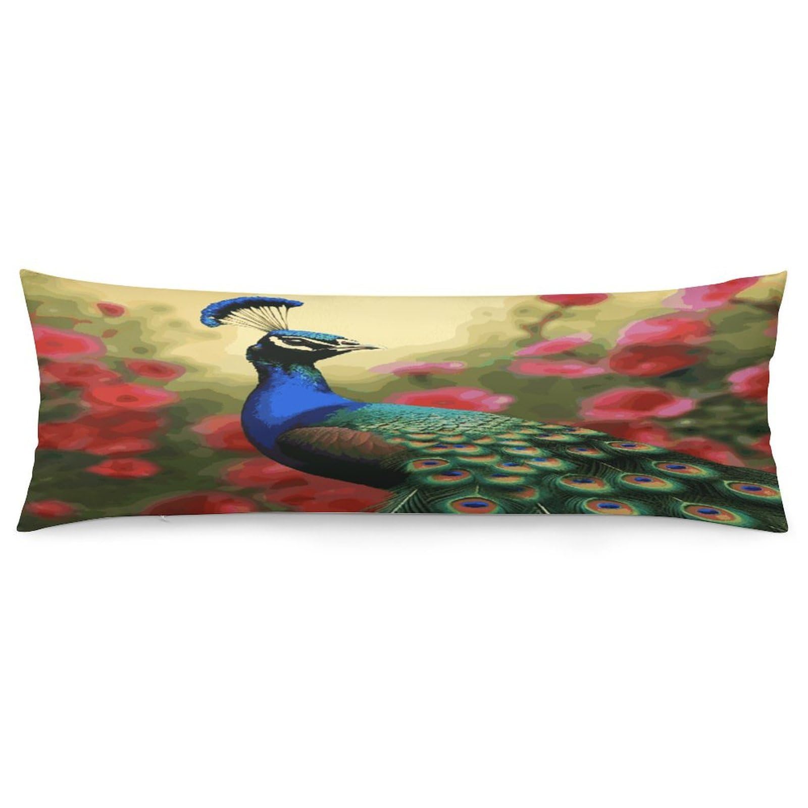 Peacock Flowers Pillowcase Decorative Long Body Pillow Case Soft Breathable Body Pillow Cover Modern Large Pillowcase Cute Body Pillow Pillowcases for Bedroom Couch 18.9 X 53 Inch