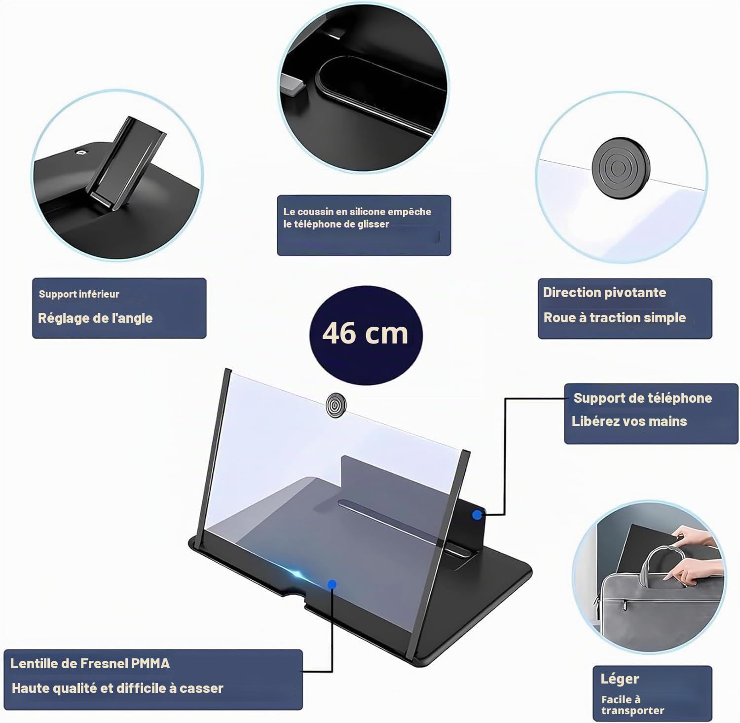 18 Pouces Agrandisseur ecran Telephone, 3D HD Amplificateur d'écran,Loupe Portable Telephone, adapté pour Regarder des Vidéos sur Tous Les Smartphones