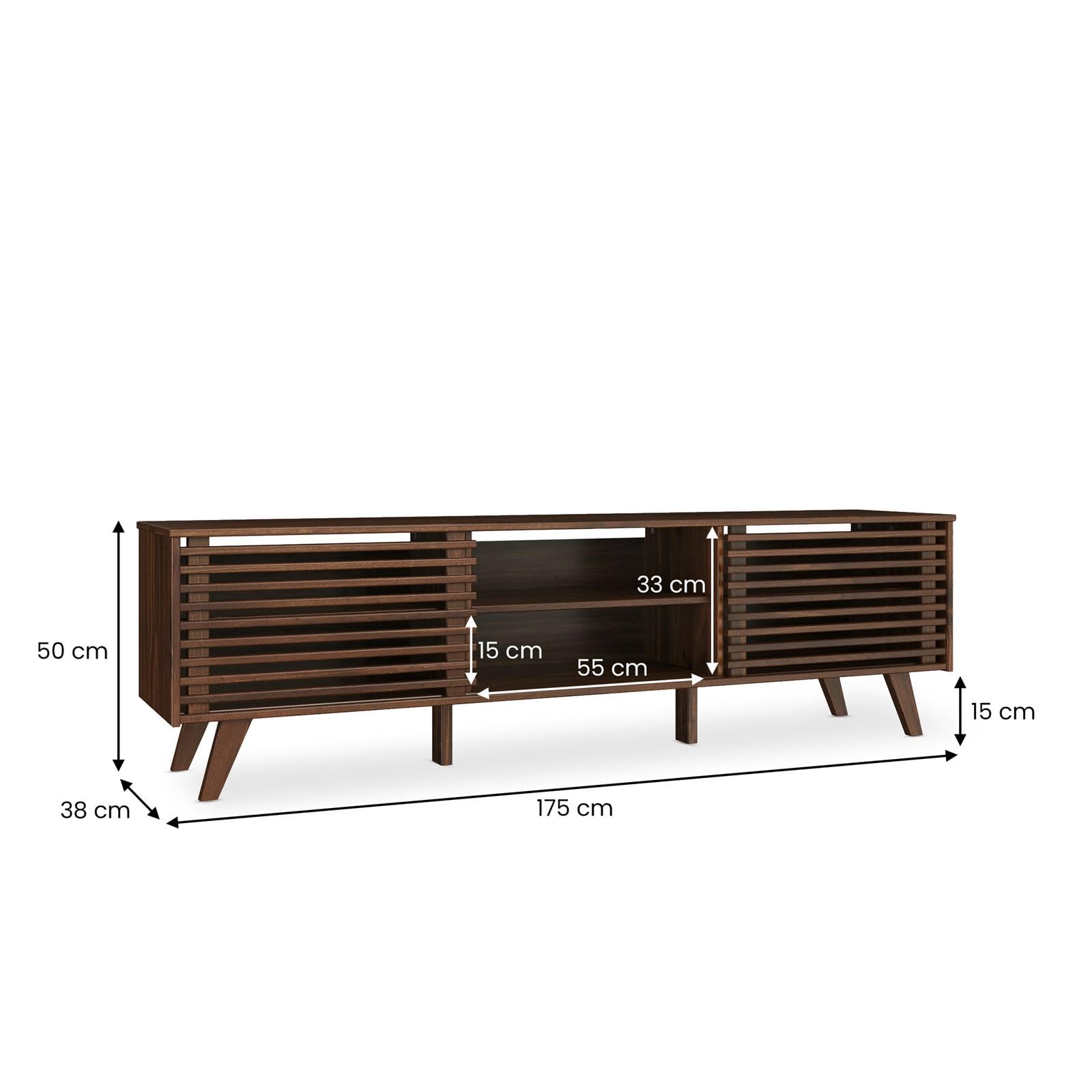 IDIMEX TV Lowboard RIAN mit 2 Schiebetüren für 75" TV Nussbaum Finish - TV Kommode aus massivem Kiefernholz, 3 verstellbare Einlegeböden, TV Sideboard